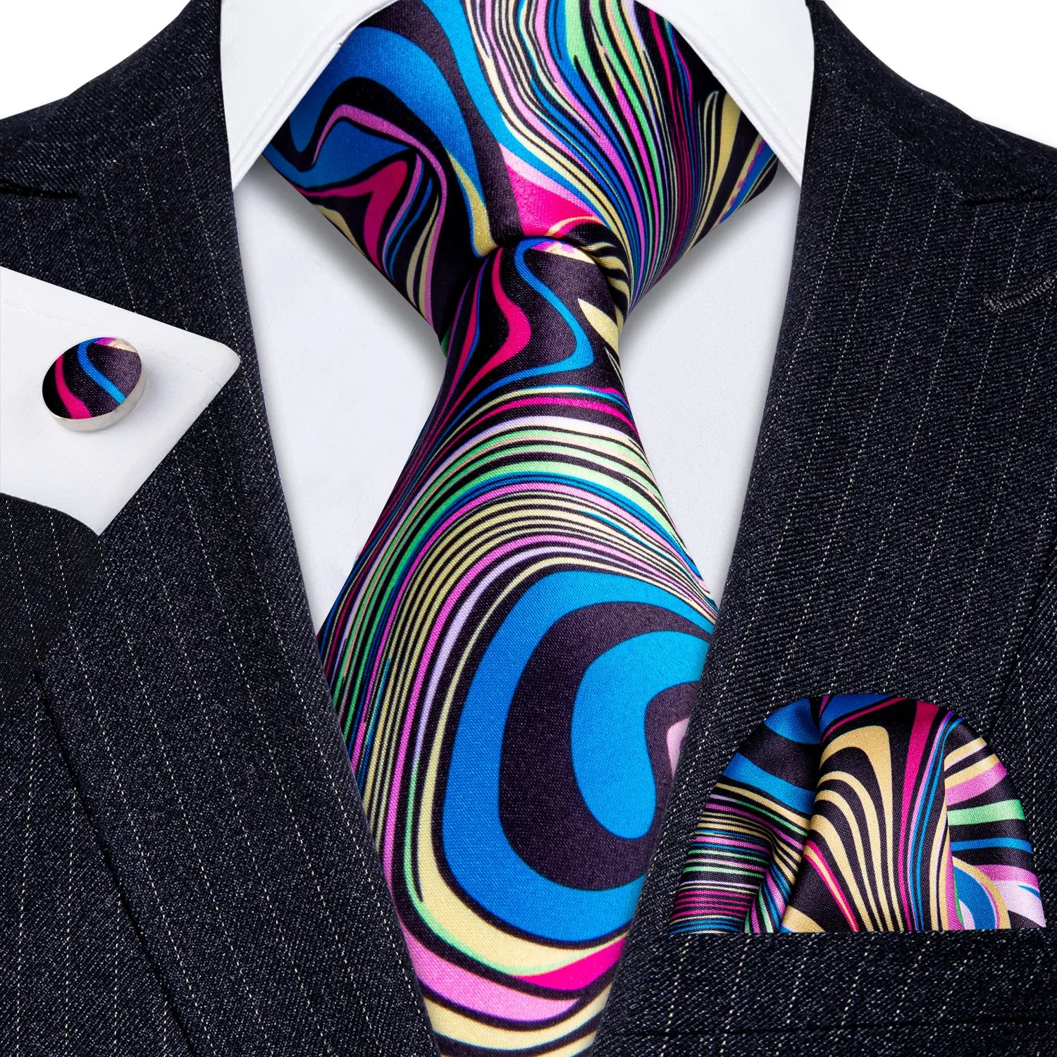 Ties2you Mens Silk Formal Tie Novelty Blue Printed Necktie Handkercheif Cufflinks Set sold by Ties2You product image thumbnail 5