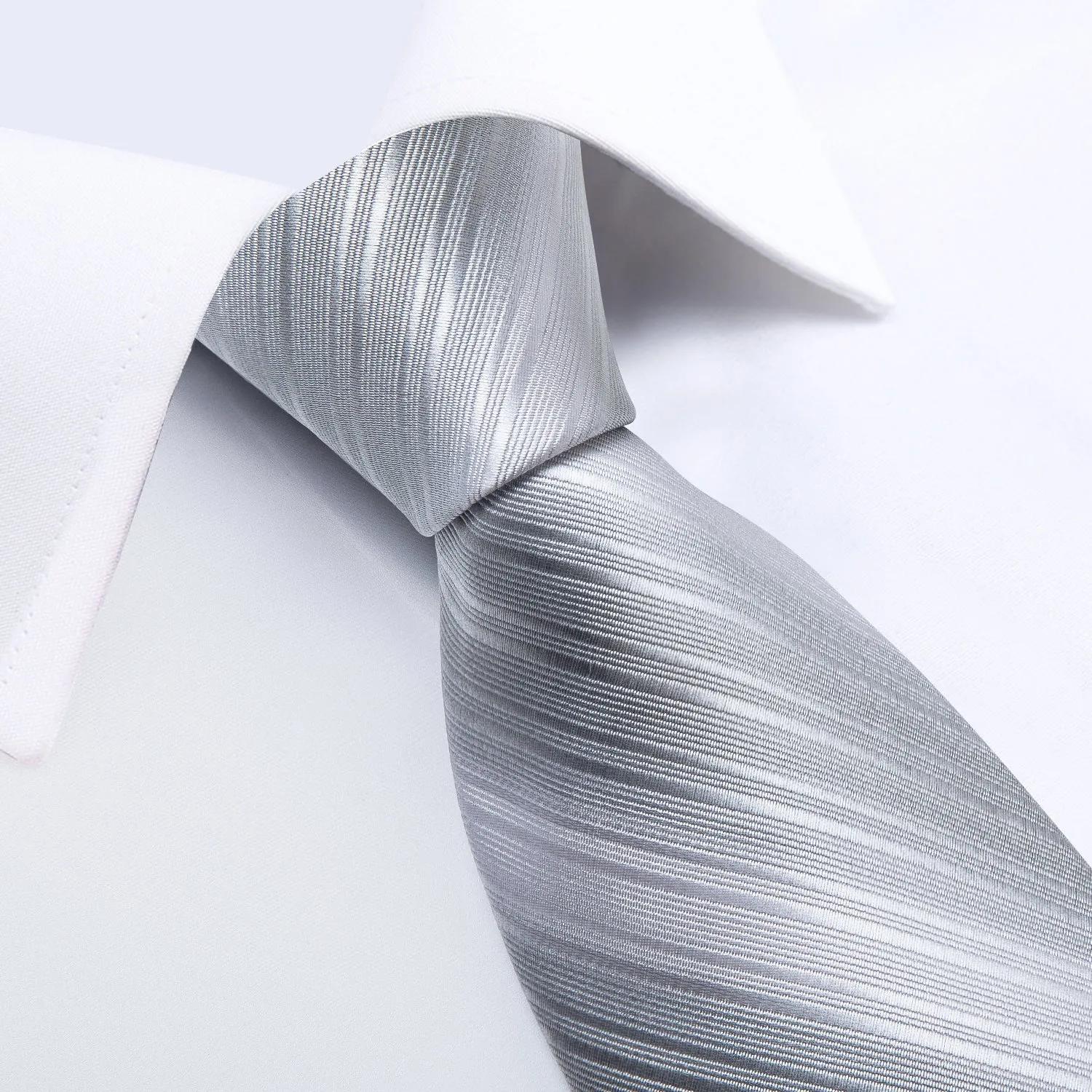 Silver Grey Striped Men's Necktie Pocket Square Cufflinks Set sold by Ties2You product image thumbnail 4