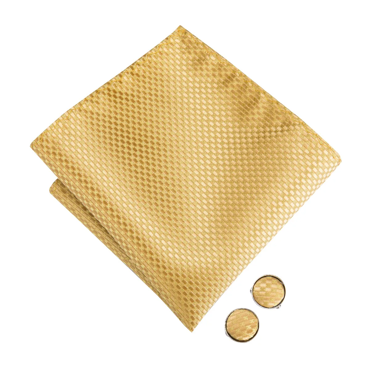 Golden Yellow Plaid Pre-tied Bow Tie Hanky Cufflinks Set sold by Ties2You product image thumbnail 4