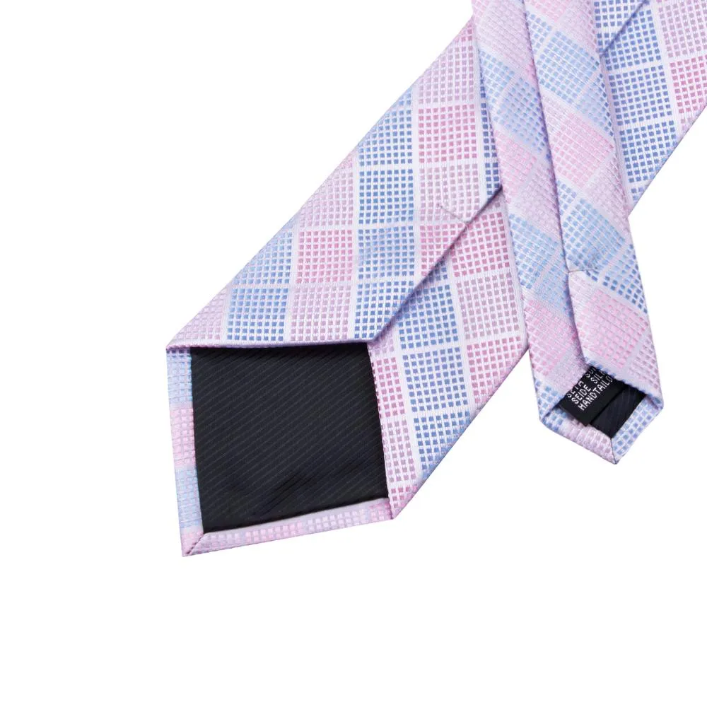 Ties2you Mens Plaid Tie Sky Blue Pink Silk Necktie Handkercheif Cufflinks Set sold by Ties2You product image thumbnail 5