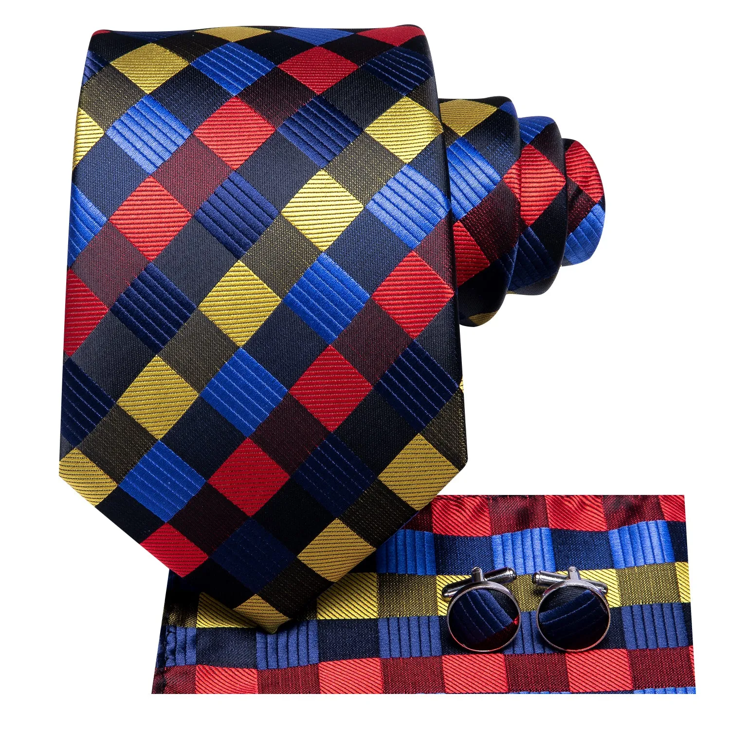 Ties2you Plaid Silk Tie Formal Black Red Yellow Suit Tie hanky Cufflinks Set sold by Ties2You product image thumbnail 2