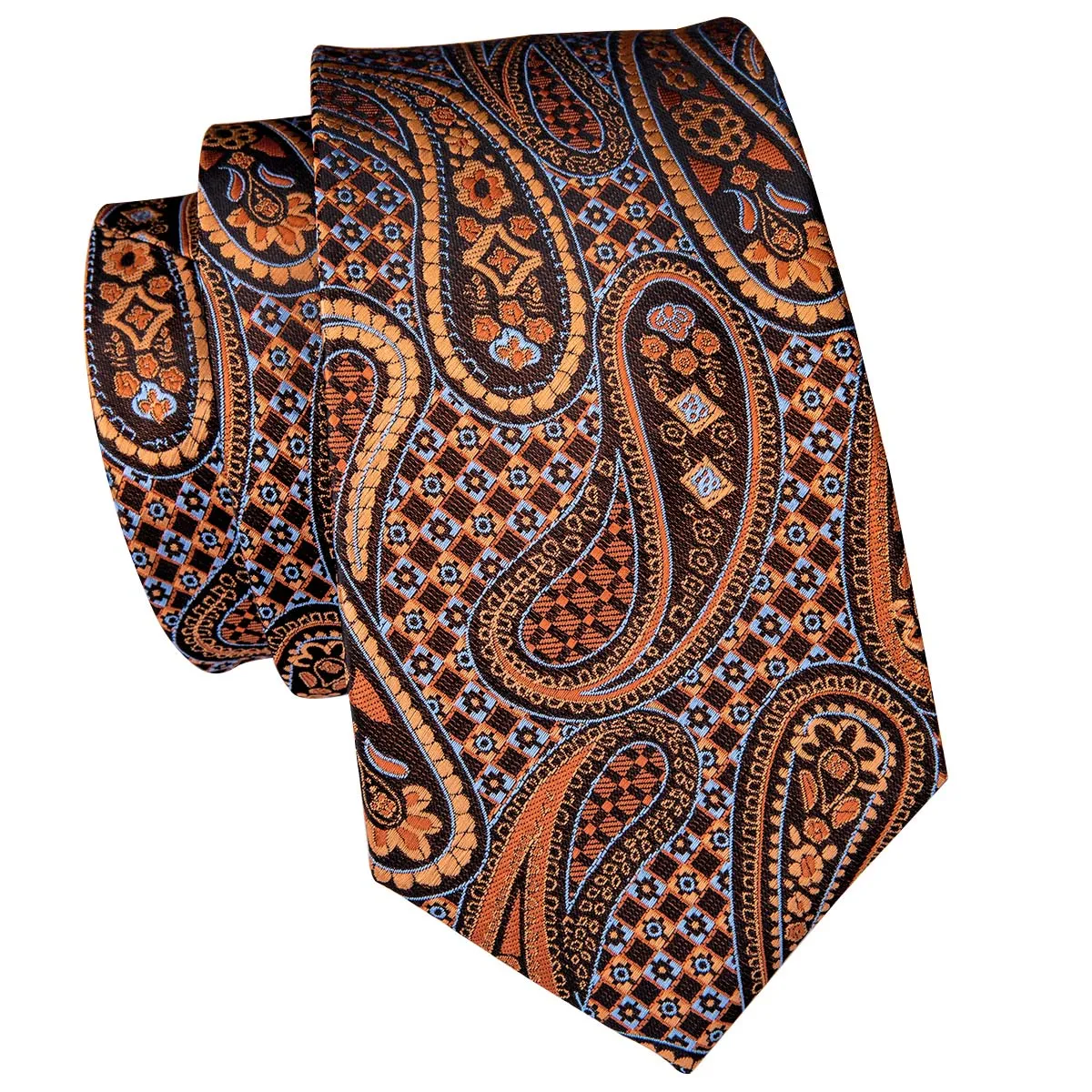 Yellow Brown Paisley Tie Pocket Square Cufflinks Set sold by Ties2You product image thumbnail 4