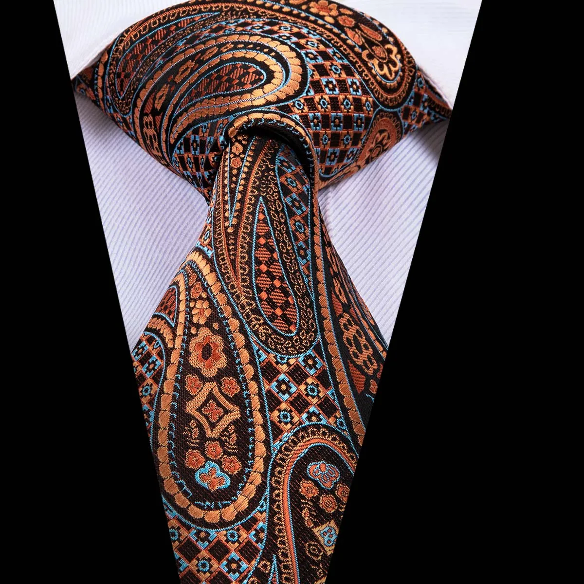 Yellow Brown Paisley Tie Pocket Square Cufflinks Set sold by Ties2You product image thumbnail 2