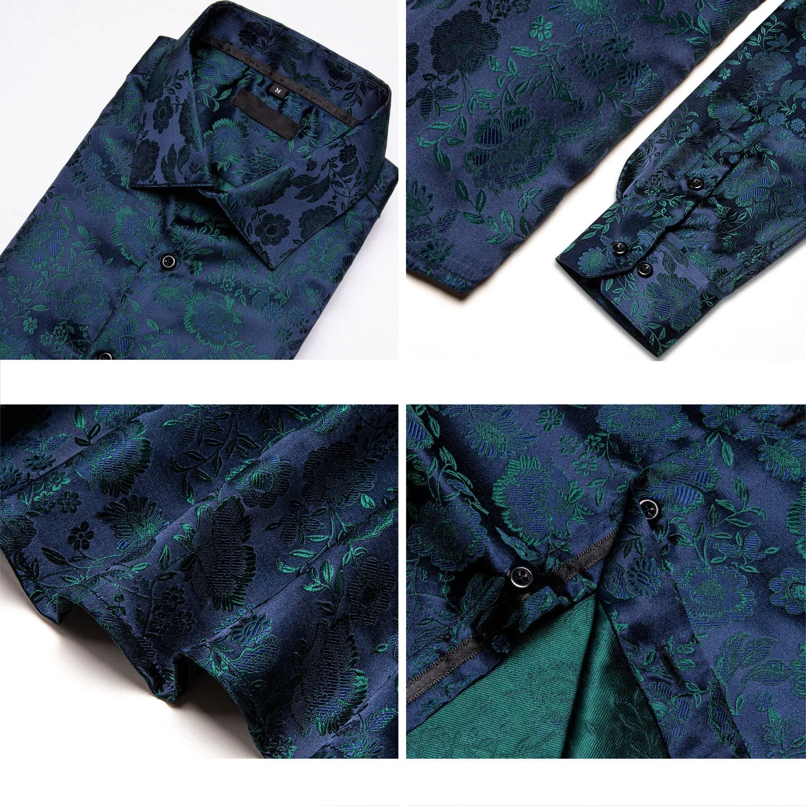 Ties2you Mens Button Down Shirt Long Sleeve Navy Blue Floral Dress Shirt for Business sold by Ties2You product image thumbnail 5