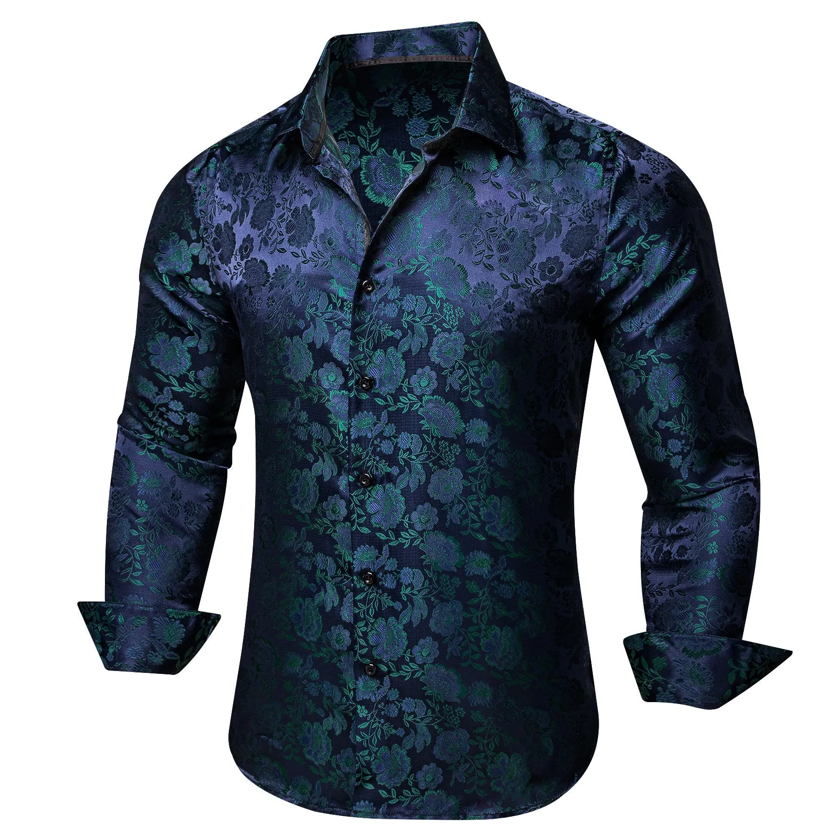 Ties2you Mens Button Down Shirt Long Sleeve Navy Blue Floral Dress Shirt for Business sold by Ties2You product image thumbnail 3