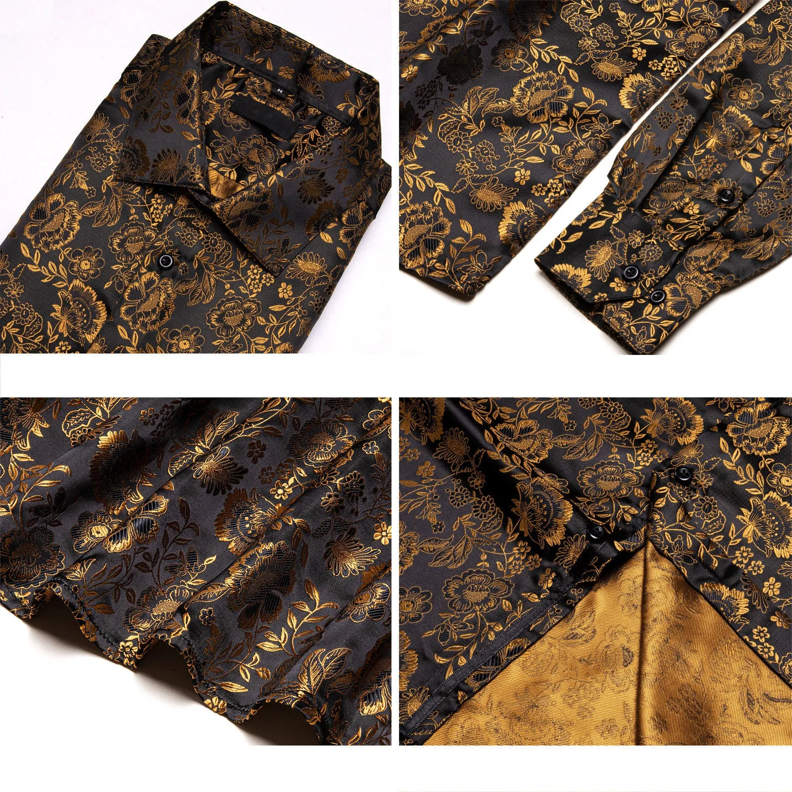 Ties2you Gold Mens Shirt Floral Silk Long Sleeve Button Down Shirt Casual sold by Ties2You product image thumbnail 5