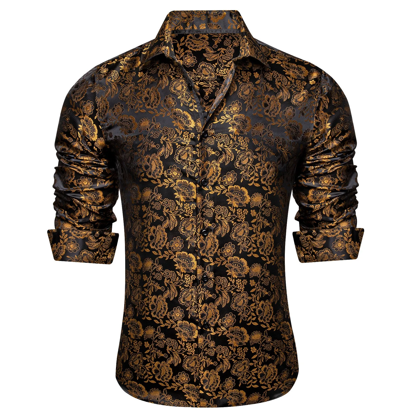 Ties2you Gold Mens Shirt Floral Silk Long Sleeve Button Down Shirt Casual sold by Ties2You