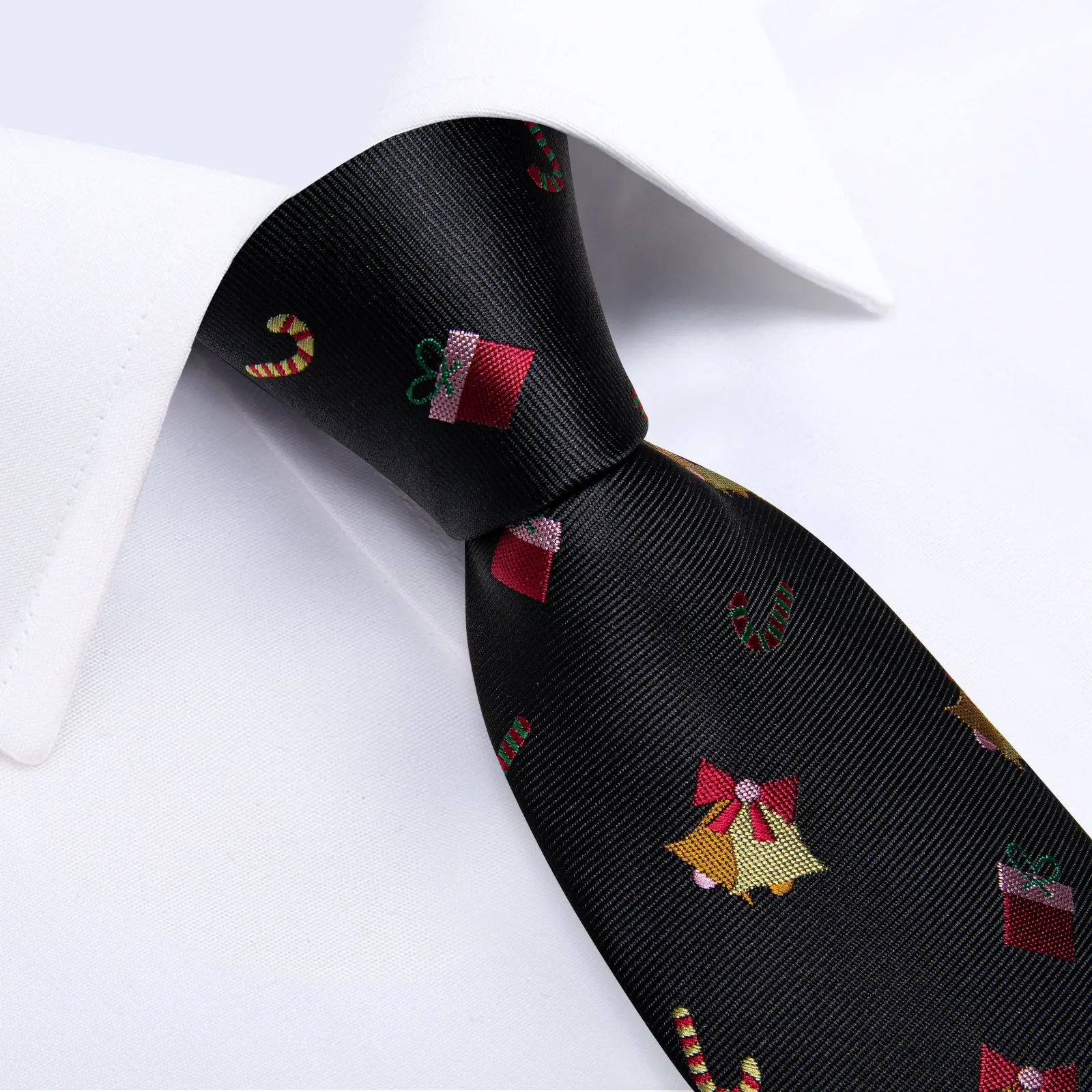 Christmas Black Xmas Gift Novelty Silk Men's Necktie Pocket Square Cufflinks Set sold by Ties2You product image thumbnail 3