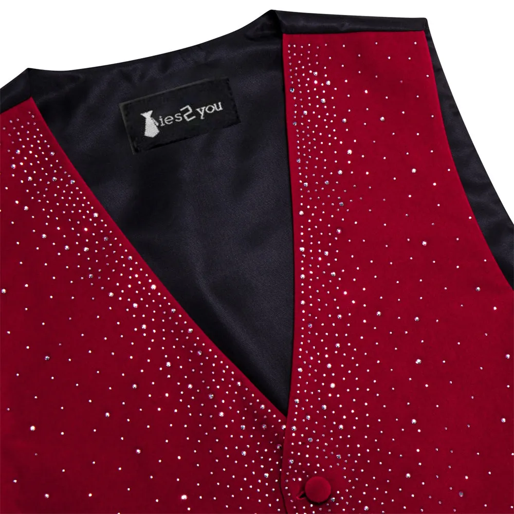 Ties2you Rhinestone Red Solid Velvet V-Neck Vest Necktie Set sold by Ties2You product image thumbnail 3