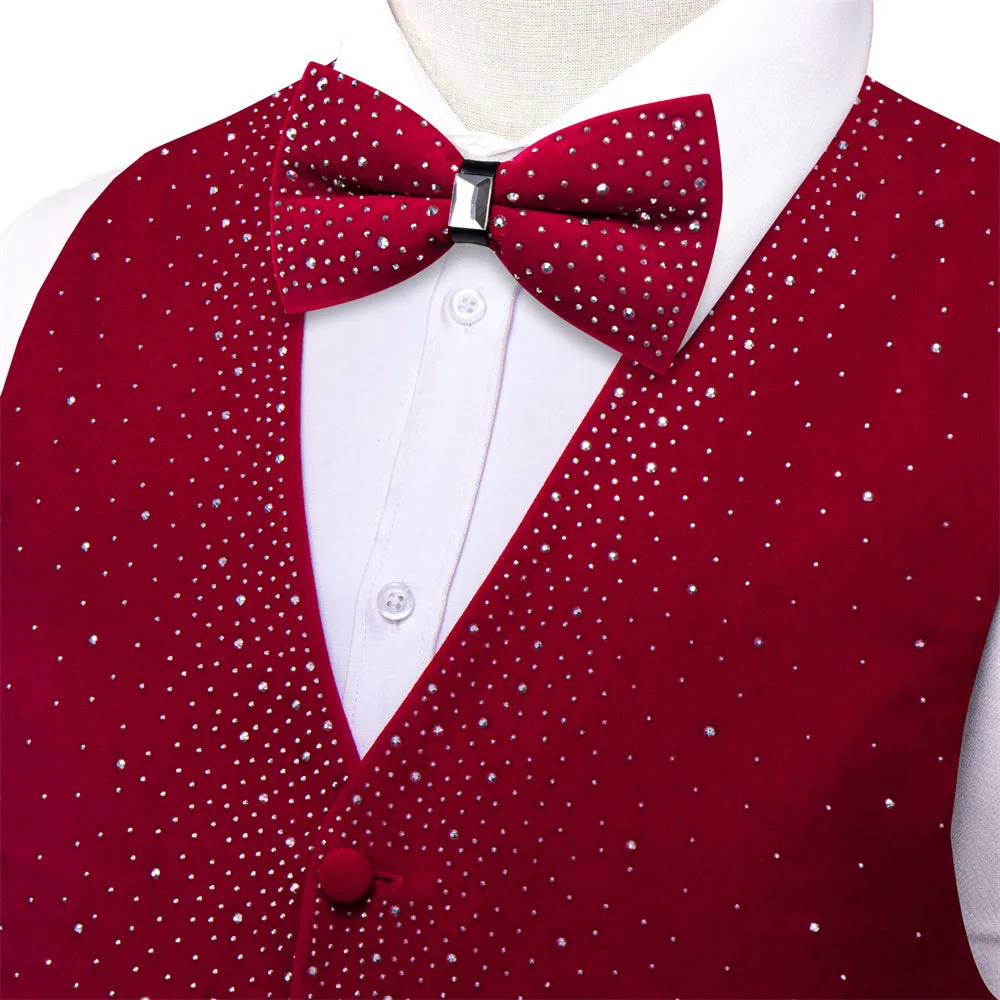 Ties2you Rhinestone Red Solid Velvet V-Neck Vest Necktie Set sold by Ties2You product image thumbnail 4