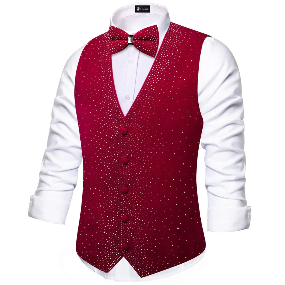 Ties2you Rhinestone Red Solid Velvet V-Neck Vest Necktie Set sold by Ties2You product image thumbnail 2