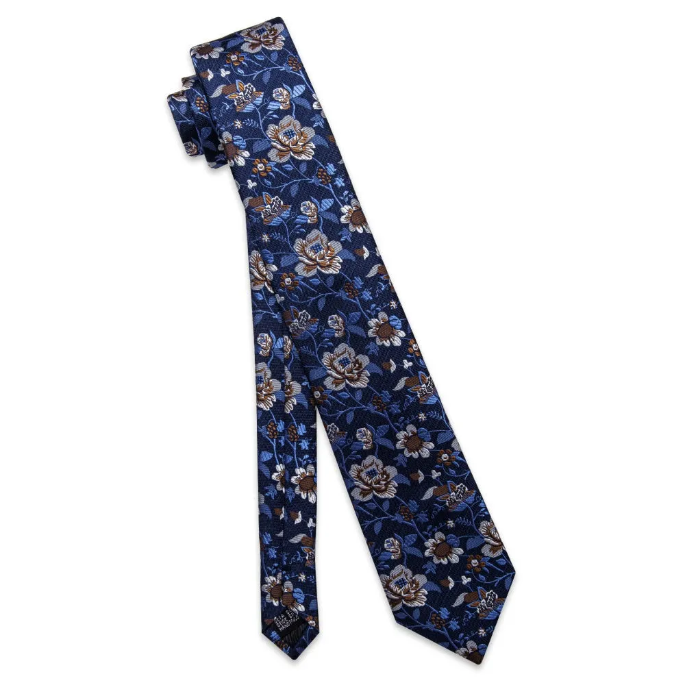 Ties2you Mens Floral Necktie Navy Blue Formal Tuexdo Tie Pocket Square Cufflinks Set sold by Ties2You product image thumbnail 5