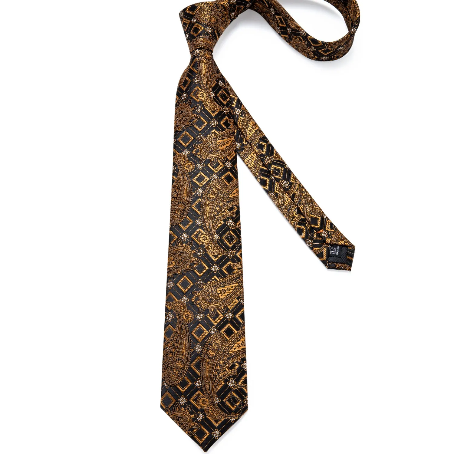 Ties2you Gold Paisley Necktie Mens Party Silk Tie Pocket Square Cufflinks Set sold by Ties2You product image thumbnail 3