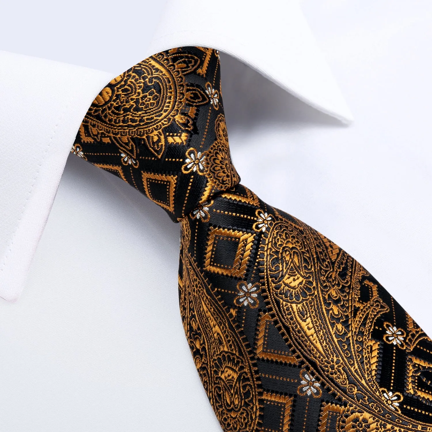 Ties2you Gold Paisley Necktie Mens Party Silk Tie Pocket Square Cufflinks Set sold by Ties2You product image thumbnail 4