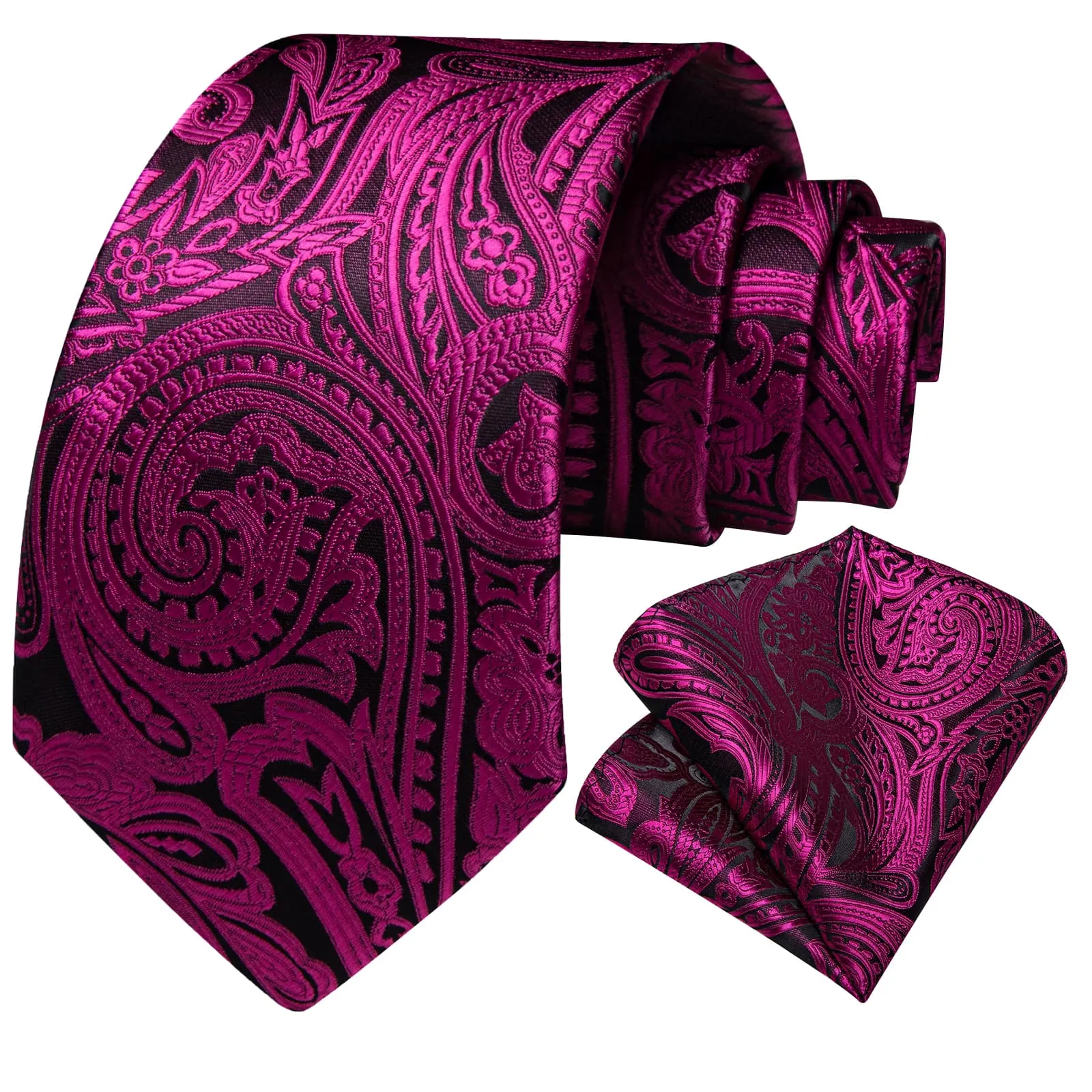 Ties2you Fuchsia Pink Paisley Tie for Men Silk Formal Tuxedo Neckie Hanky Cufflinks Set sold by Ties2You product image thumbnail 2