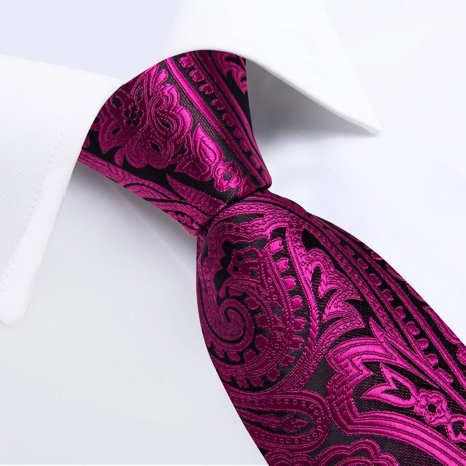 Ties2you Fuchsia Pink Paisley Tie for Men Silk Formal Tuxedo Neckie Hanky Cufflinks Set sold by Ties2You product image thumbnail 3