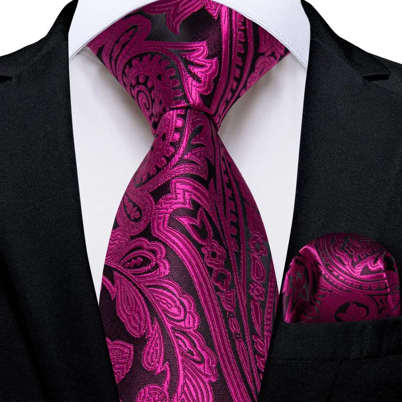 Ties2you Fuchsia Pink Paisley Tie for Men Silk Formal Tuxedo Neckie Hanky Cufflinks Set sold by Ties2You