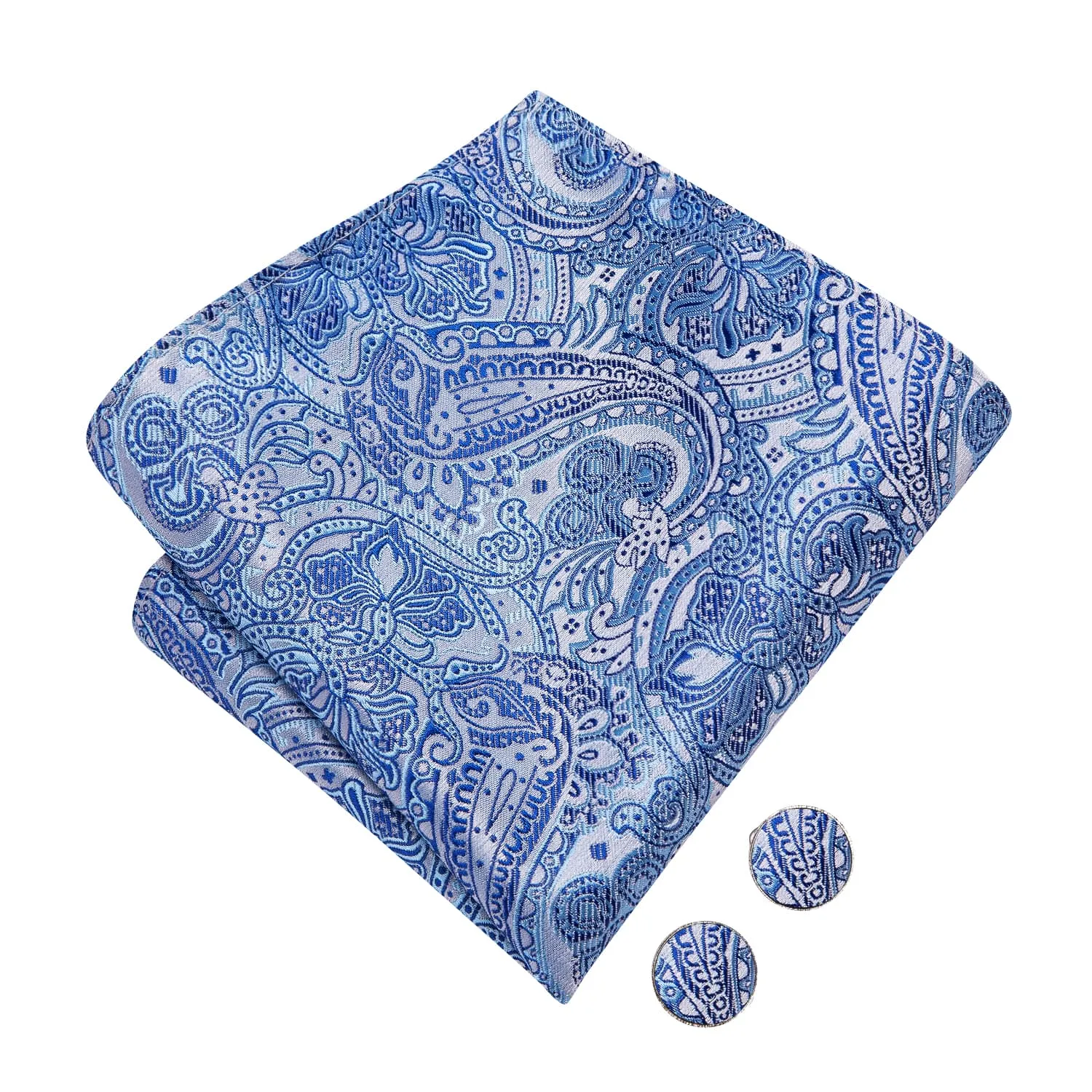 Ties2you Men's Sky Blue Paisley Bow Tie Silk Pre-tied Bowtie handkerchief Cufflinks Set sold by Ties2You product image thumbnail 5