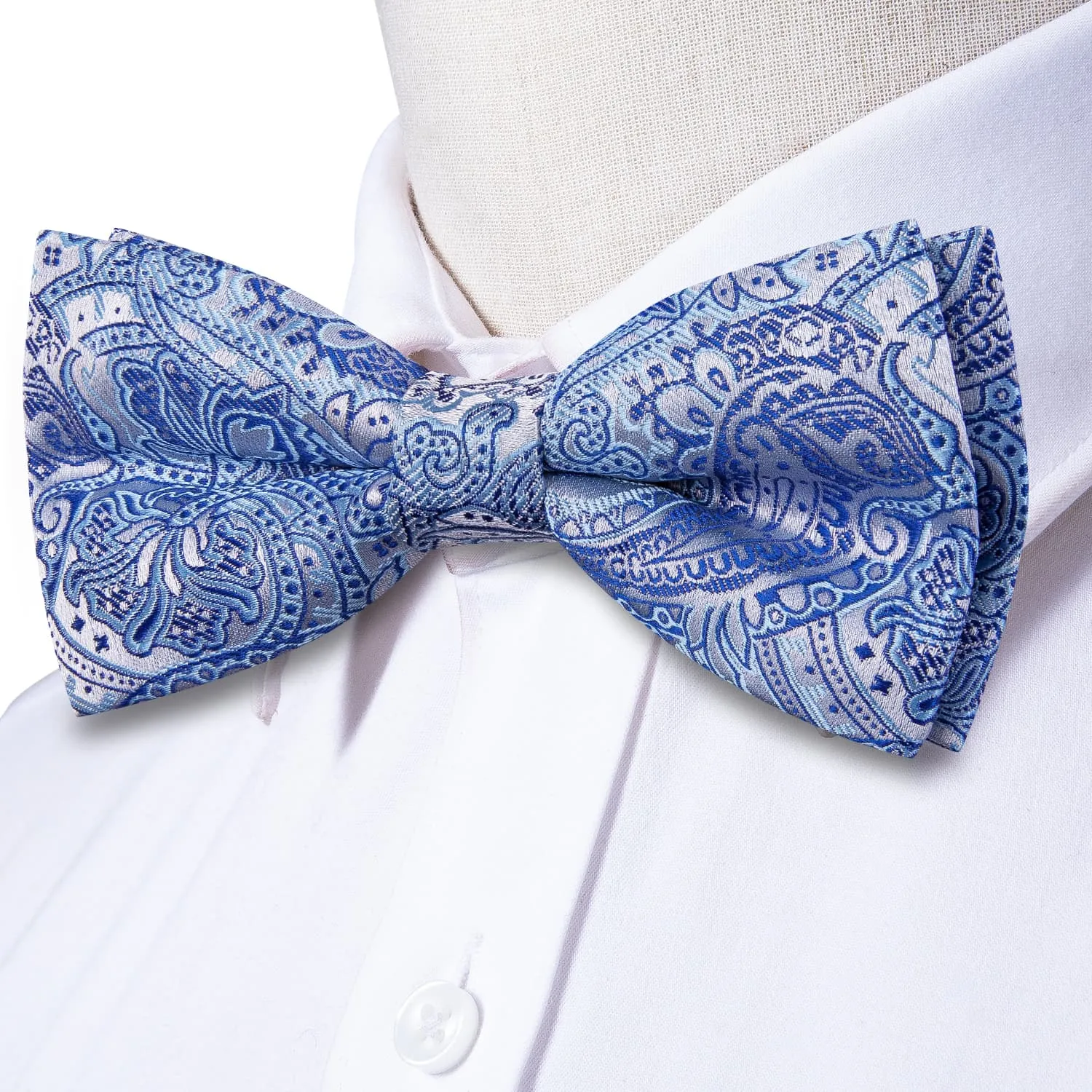 Ties2you Men's Sky Blue Paisley Bow Tie Silk Pre-tied Bowtie handkerchief Cufflinks Set sold by Ties2You product image thumbnail 3