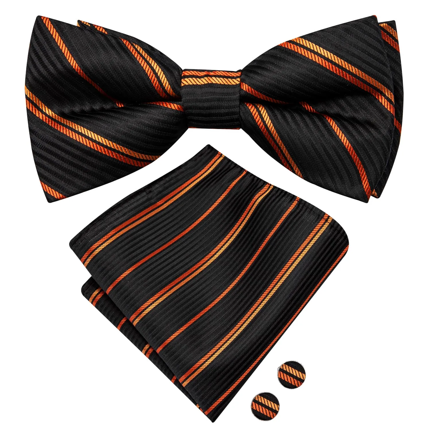 Ties2you Men's Orange Striped Tuxedo Bow Tie Black Pre-tied Business Bowtie Set sold by Ties2You product image thumbnail 4
