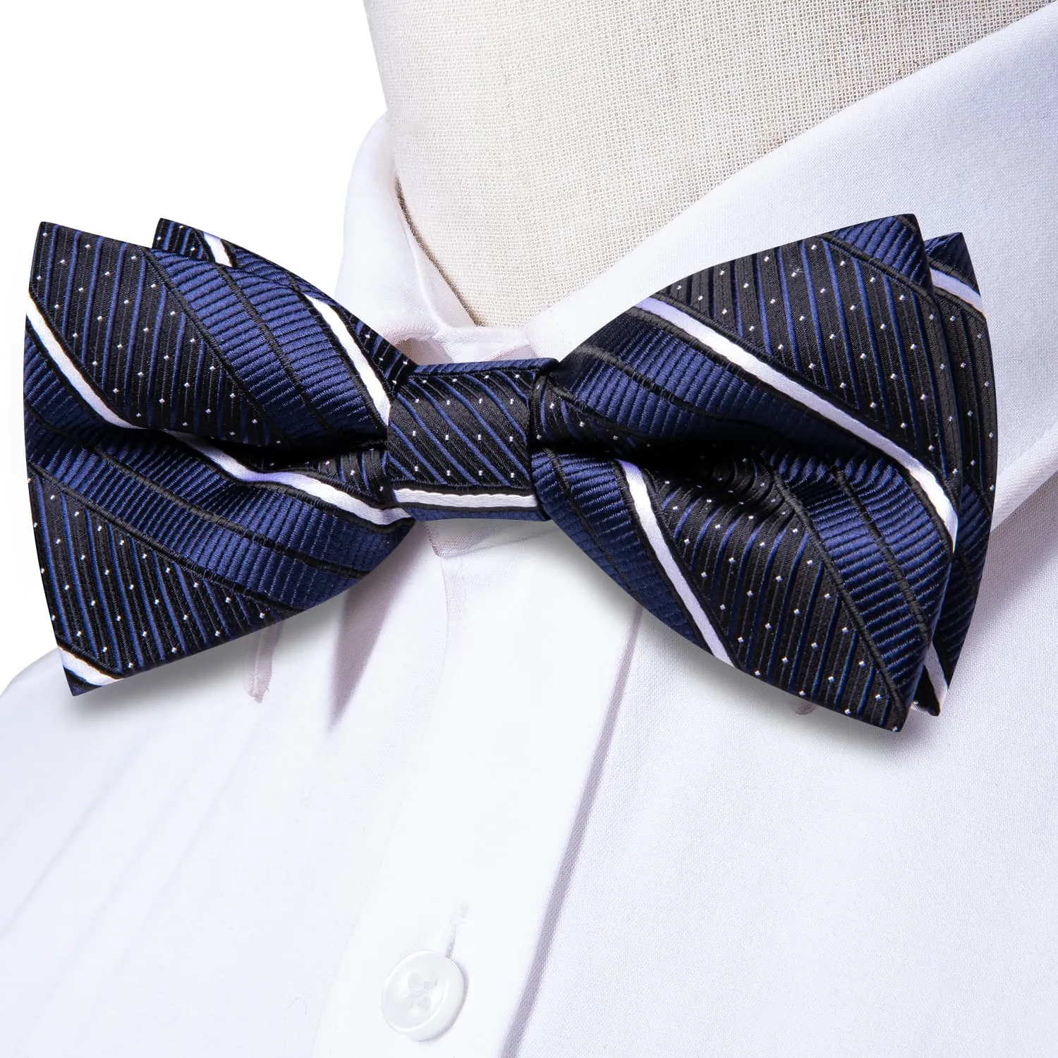 Ties2you Men's Striped Tuxedo Bow Tie Pre-tied Navy Blue Formal Silk Bowtie Set sold by Ties2You product image thumbnail 3