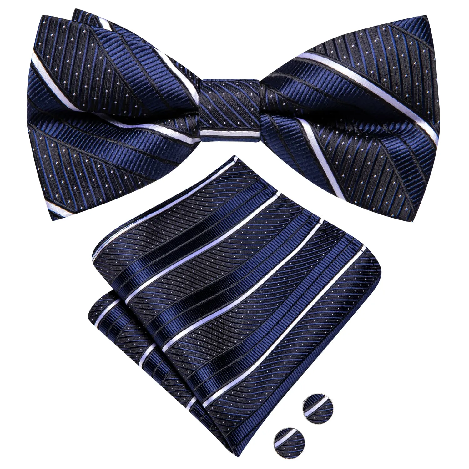 Ties2you Men's Striped Tuxedo Bow Tie Pre-tied Navy Blue Formal Silk Bowtie Set sold by Ties2You product image thumbnail 4