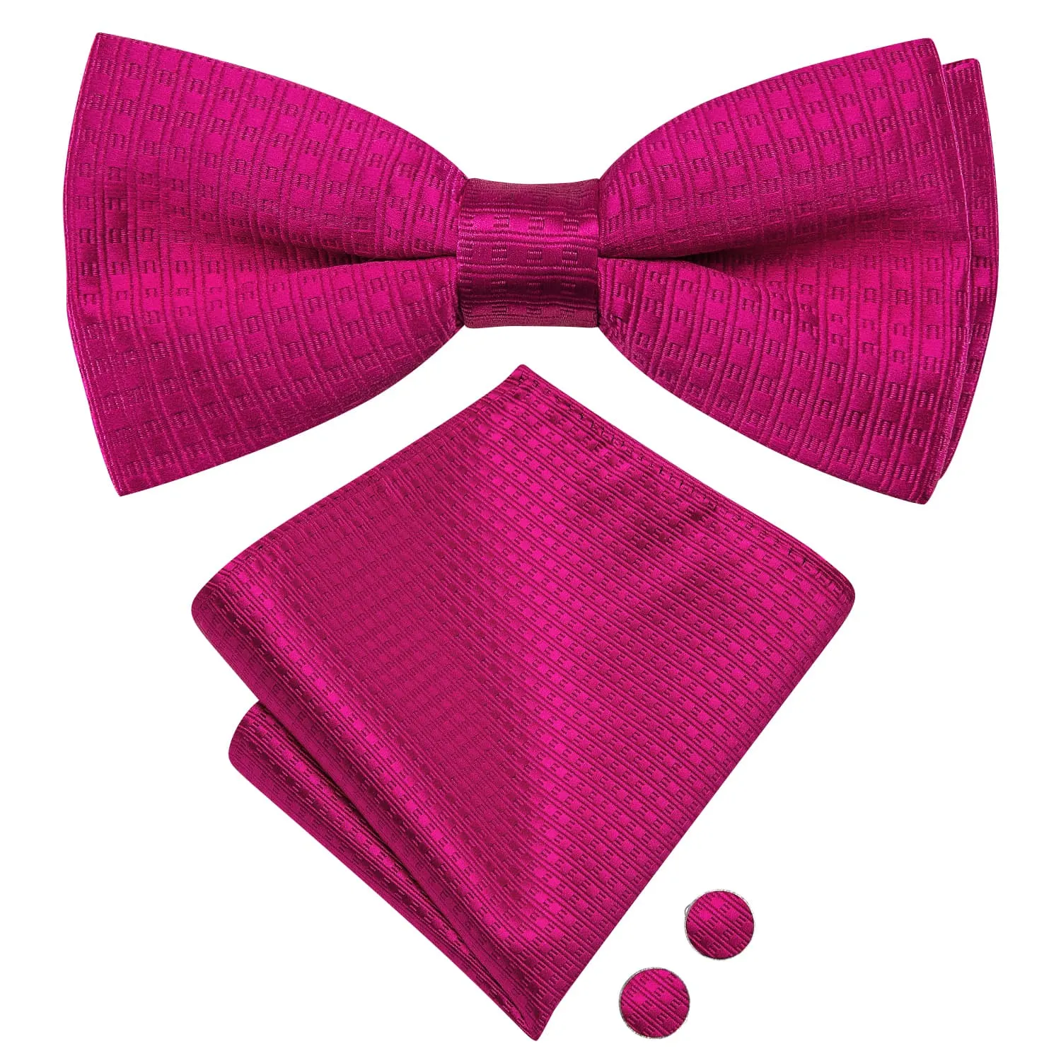 Ties2you Fuchsia Pink Bow Tie Striped Pre-tied Silk Bowtie Handkerchief Cufflinks Set sold by Ties2You product image thumbnail 4