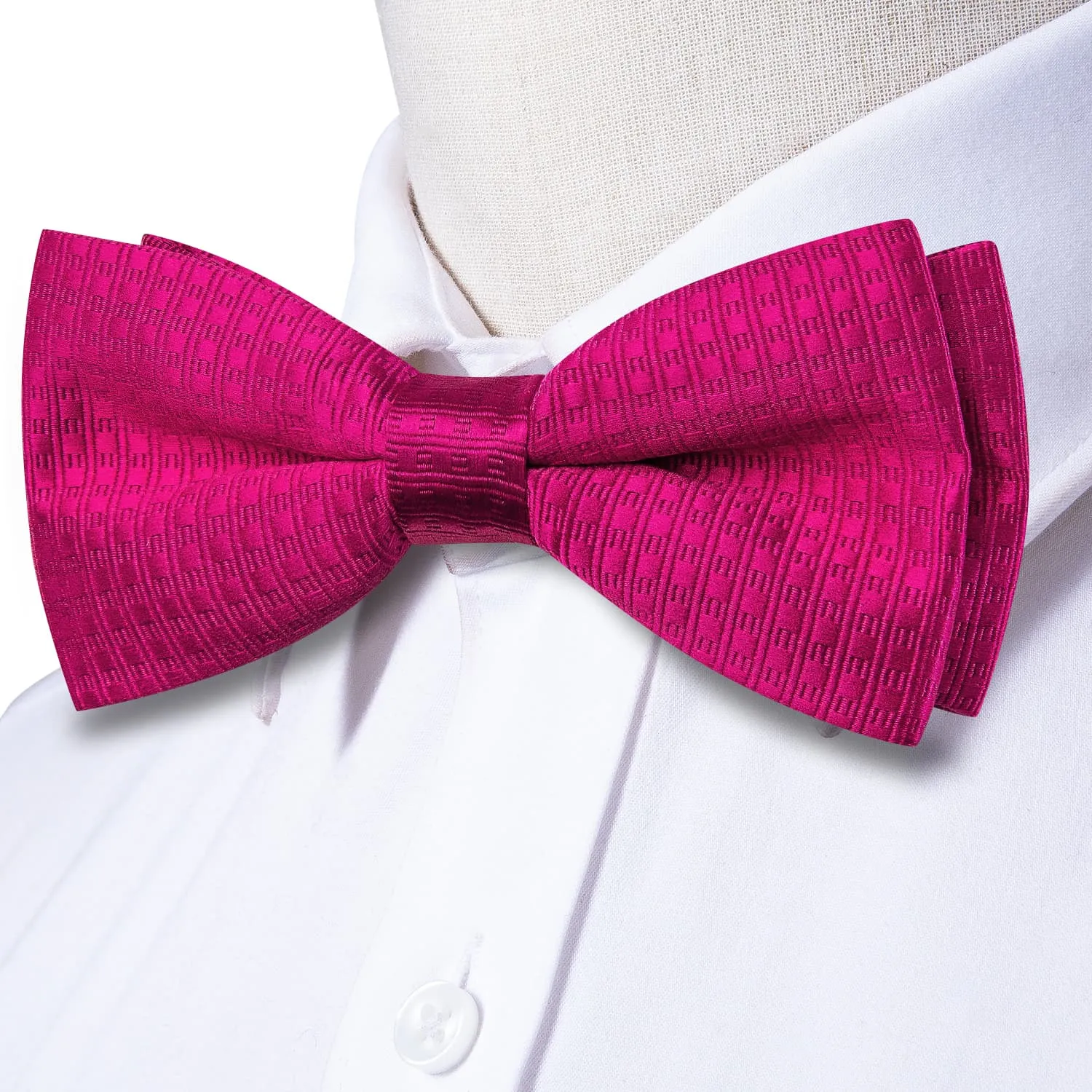 Ties2you Fuchsia Pink Bow Tie Striped Pre-tied Silk Bowtie Handkerchief Cufflinks Set sold by Ties2You product image thumbnail 3
