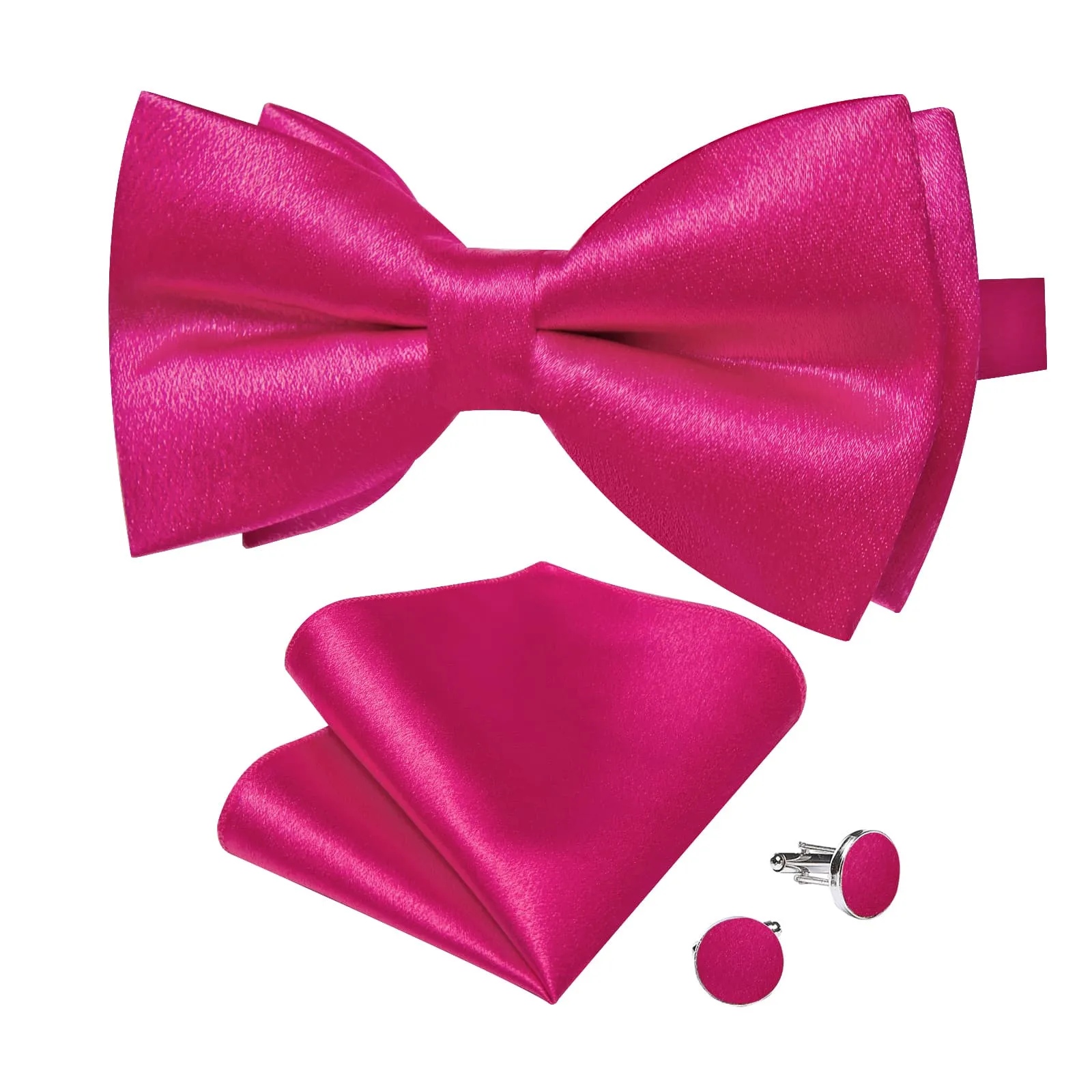 Ties2you Men's Hot Pink Bow Tie Solid Pre-tied Tuxedo Bowtie Pocket Square Cufflinks set sold by Ties2You product image thumbnail 4