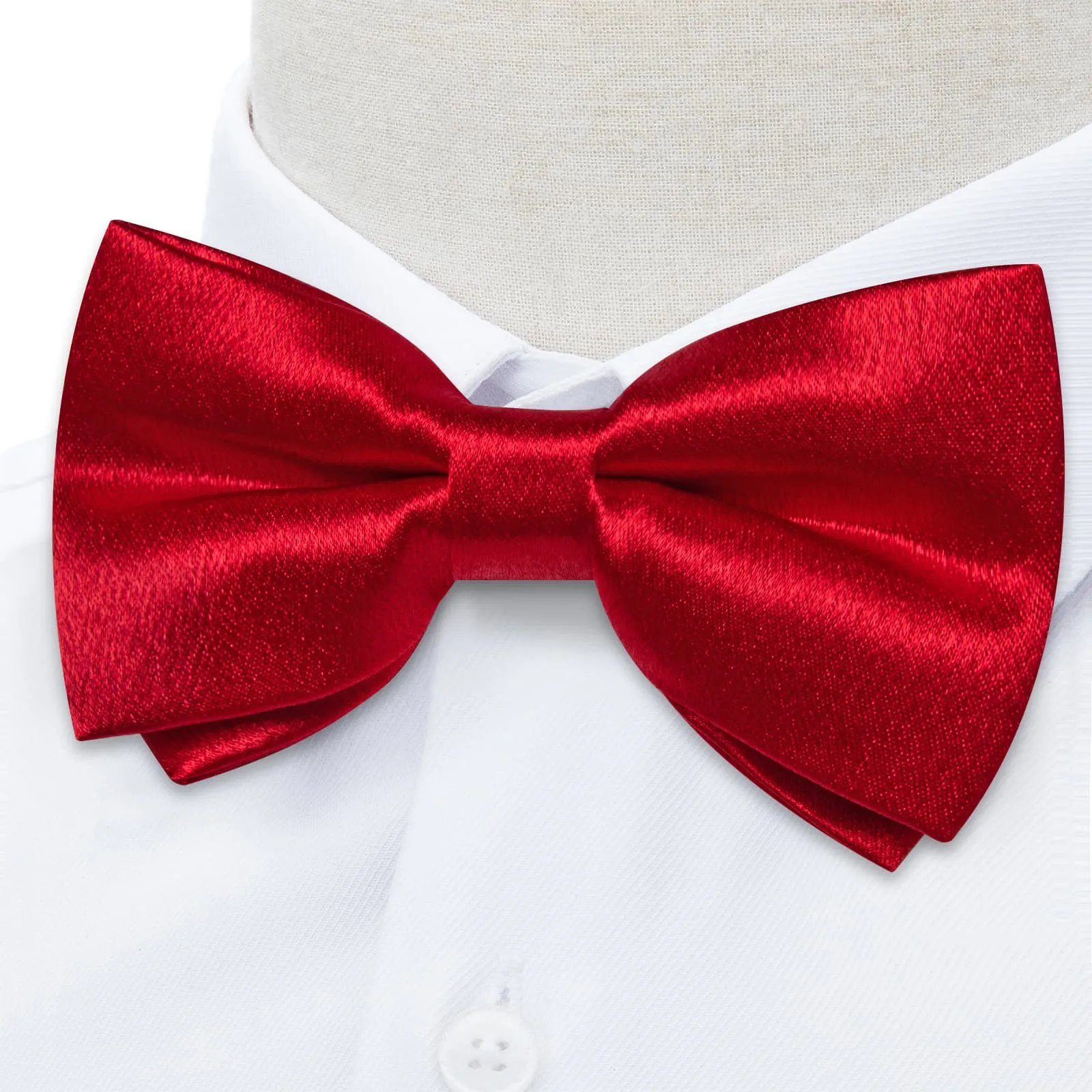 Ties2you Men's Red Bow Tie Solid Silk Pre-tied Bowtie Pocket Square Cufflinks set sold by Ties2You product image thumbnail 3