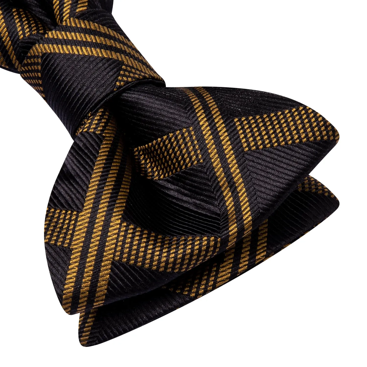 Ties2you Gold Plaid Bow Ties Self-tie Black Silk Bowtie Handkerchief Cufflinks Set for Men sold by Ties2You product image thumbnail 3