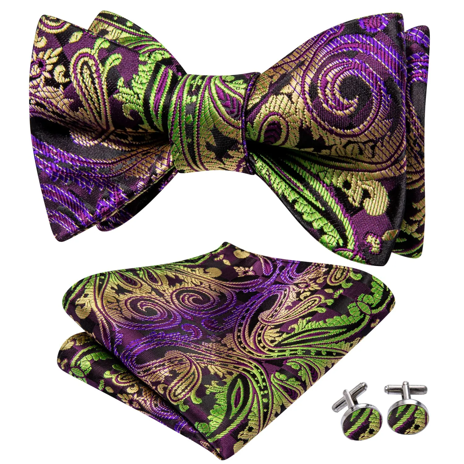 Ties2you Paisley Self-tie Bow Tie Purple Silk Bowtie Handkerchief Cufflinks Set sold by Ties2You product image thumbnail 2