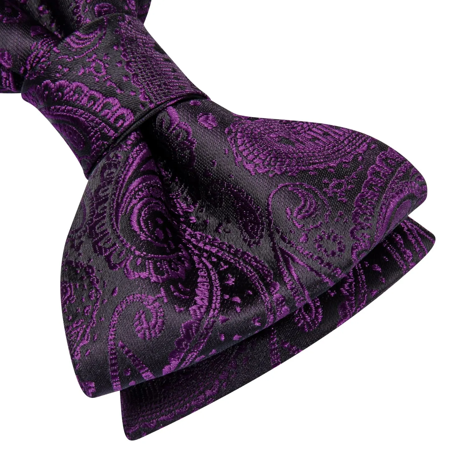 Ties2you Grape Purple Bow Tie Paisley Self-tie Silk Bowtie Pocket Square Cufflink Set sold by Ties2You product image thumbnail 3
