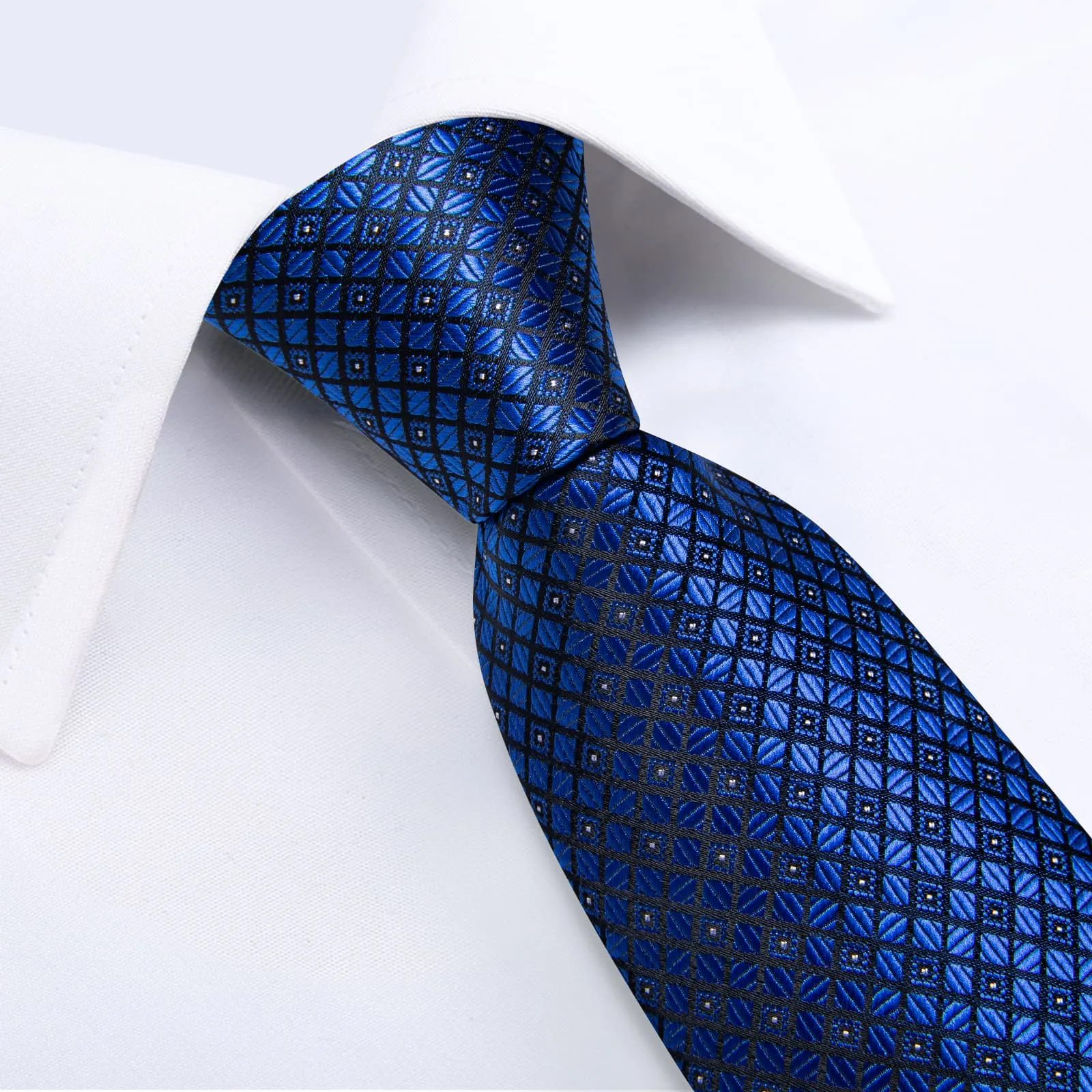 Ties2you Wedding Dress Tie Royal Blue Plaid Silk Mens Tie Handkerchief Cufflinks Set sold by Ties2You product image thumbnail 3