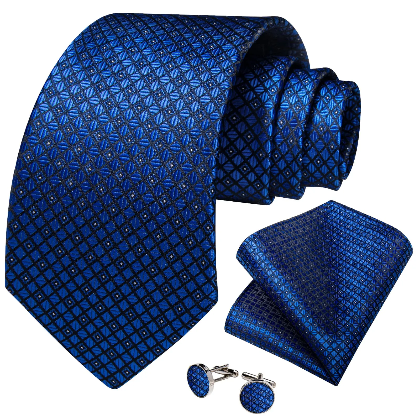 Ties2you Wedding Dress Tie Royal Blue Plaid Silk Mens Tie Handkerchief Cufflinks Set sold by Ties2You product image thumbnail 2