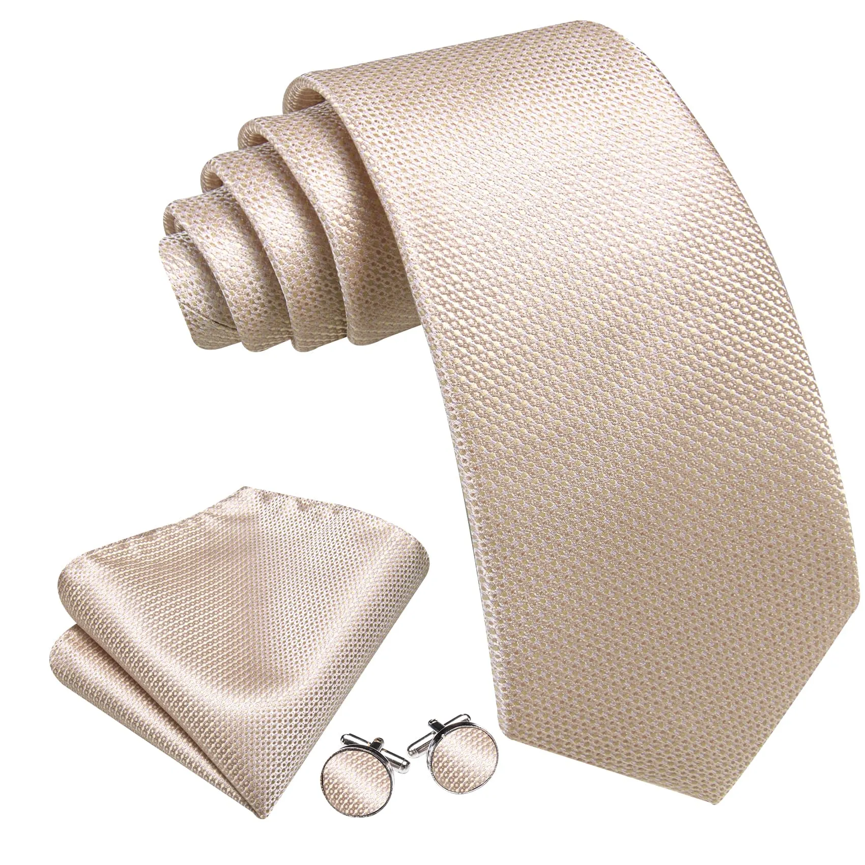 Ties2you Dress Tie Champagne Solid Men's Silk Necktie Handkerchief Cufflinks Set sold by Ties2You product image thumbnail 2