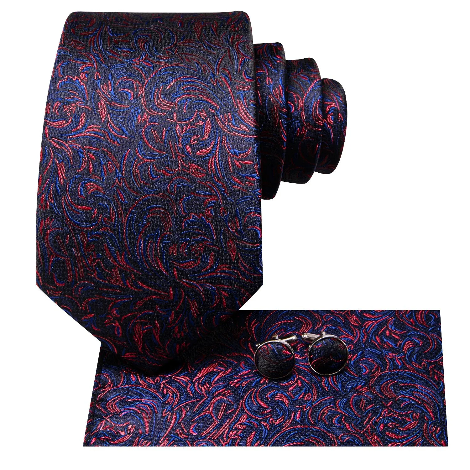 Ties2you Blue Red Floral Tie Black Wedding Formal Dress Necktie Hanky Cufflinks Set sold by Ties2You product image thumbnail 3