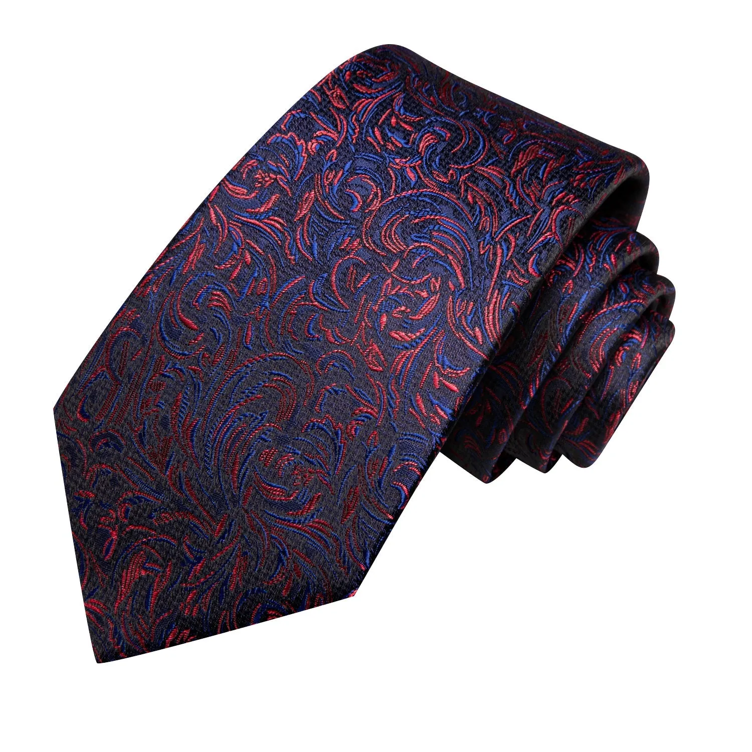 Ties2you Blue Red Floral Tie Black Wedding Formal Dress Necktie Hanky Cufflinks Set sold by Ties2You product image thumbnail 4