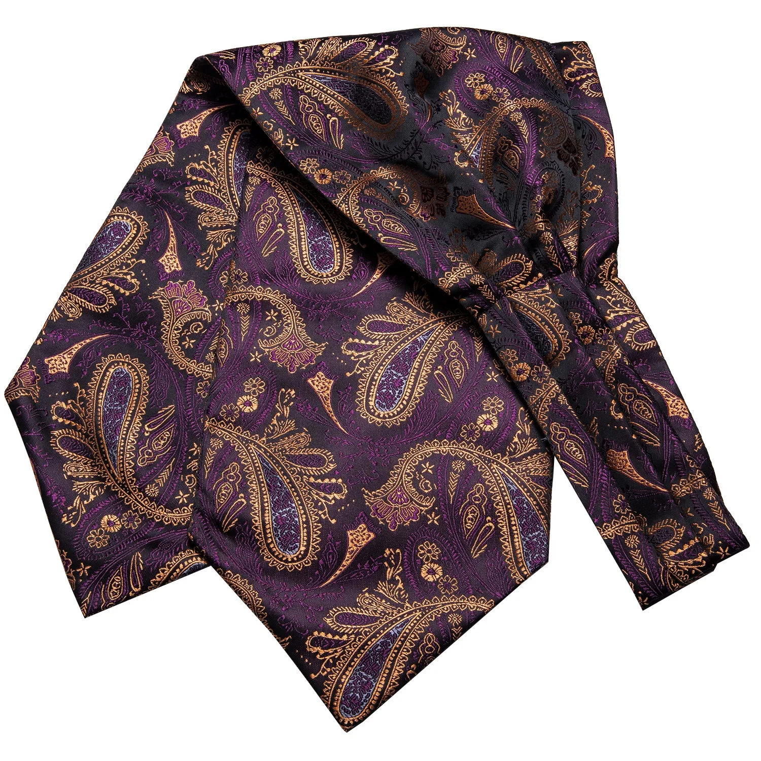 Brown Purple Paisley Silk Ascot Cravat Pocket Square Cufflinks Set sold by Ties2You product image thumbnail 4