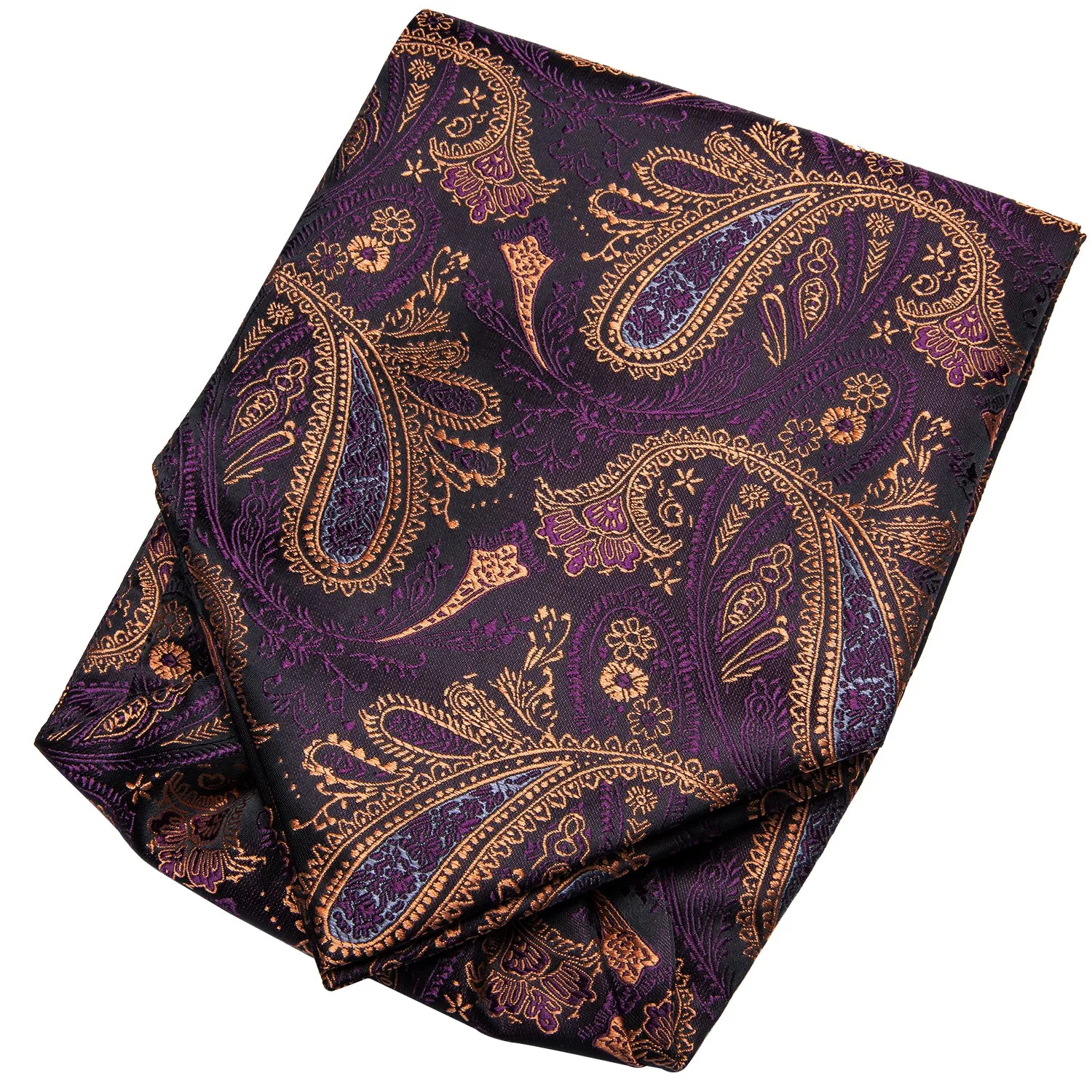 Brown Purple Paisley Silk Ascot Cravat Pocket Square Cufflinks Set sold by Ties2You product image thumbnail 5