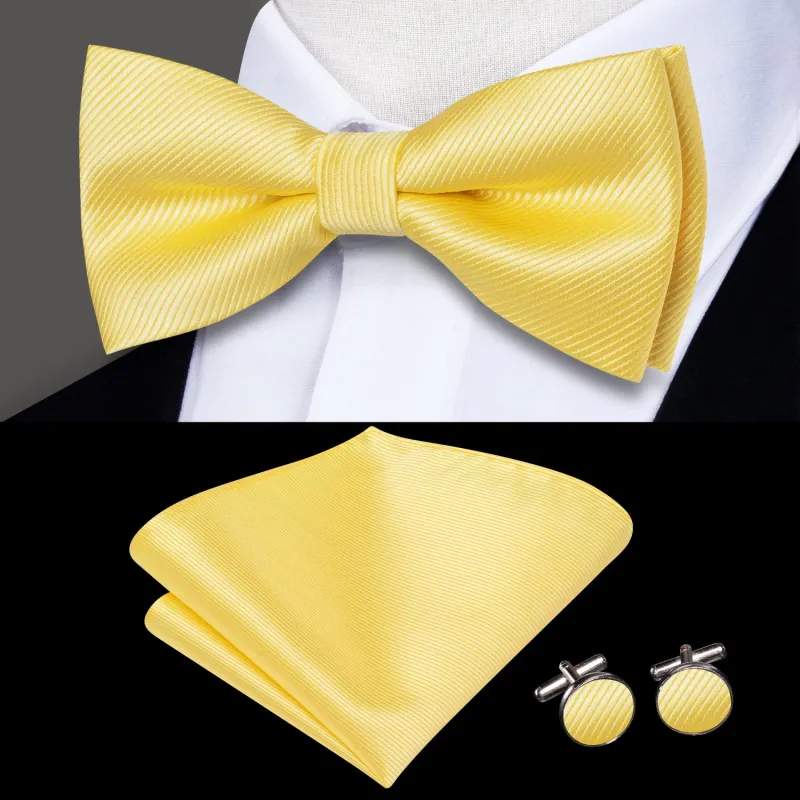 Ties2you Yellow Pre-tied Bow Tie Striped Bowtie Pocket Square Cufflinks Set for Men sold by Ties2You