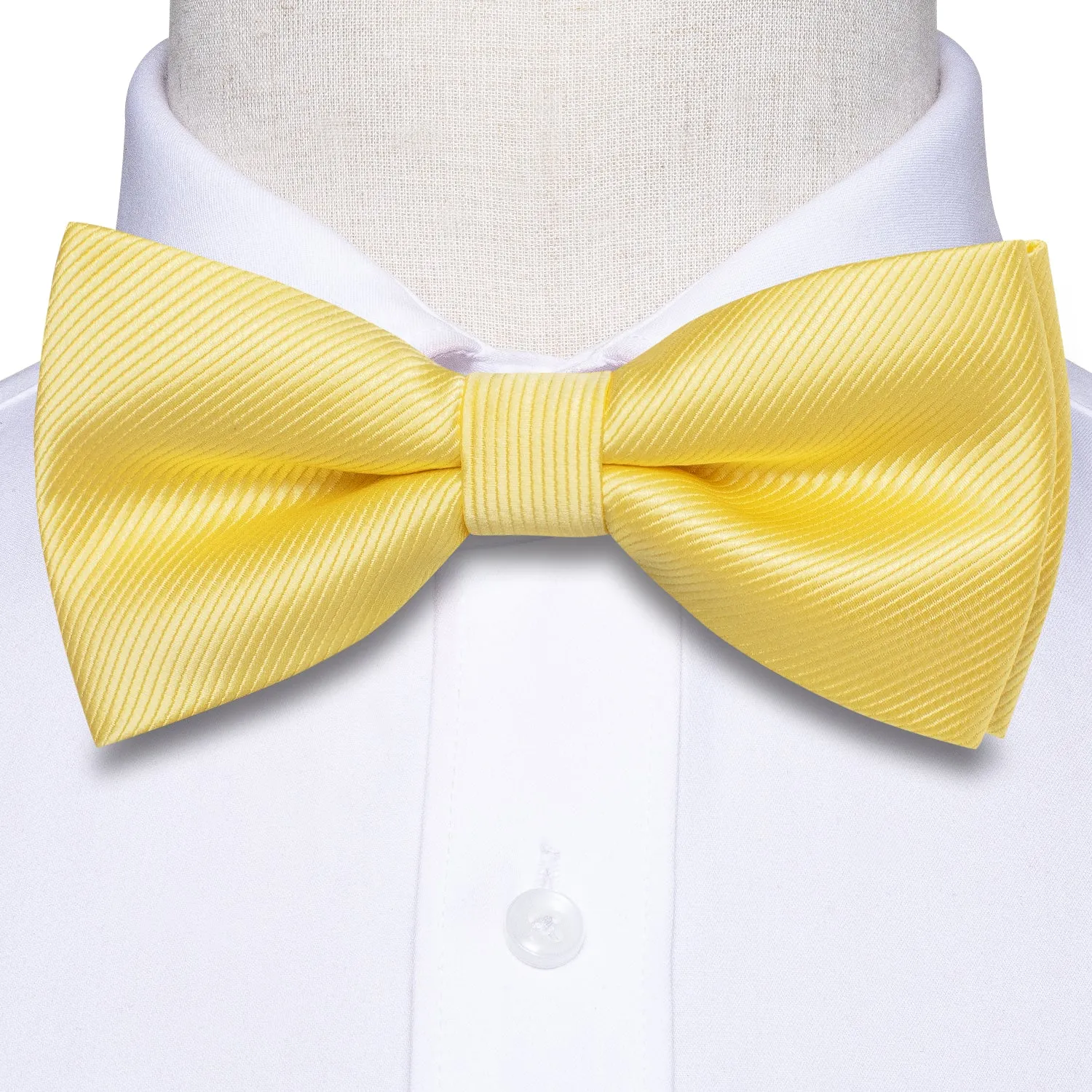 Ties2you Yellow Pre-tied Bow Tie Striped Bowtie Pocket Square Cufflinks Set for Men sold by Ties2You product image thumbnail 4