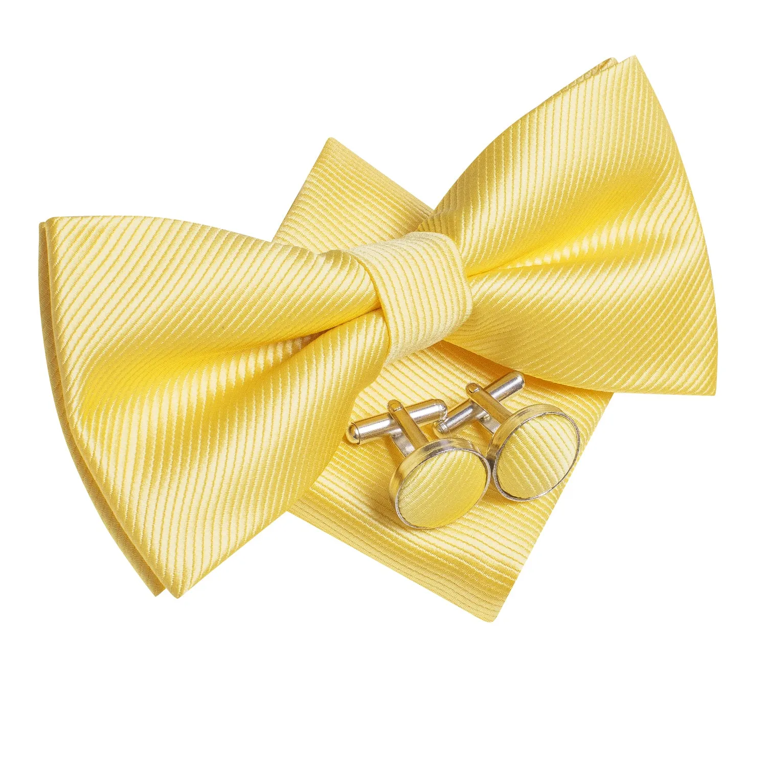Ties2you Yellow Pre-tied Bow Tie Striped Bowtie Pocket Square Cufflinks Set for Men sold by Ties2You product image thumbnail 3