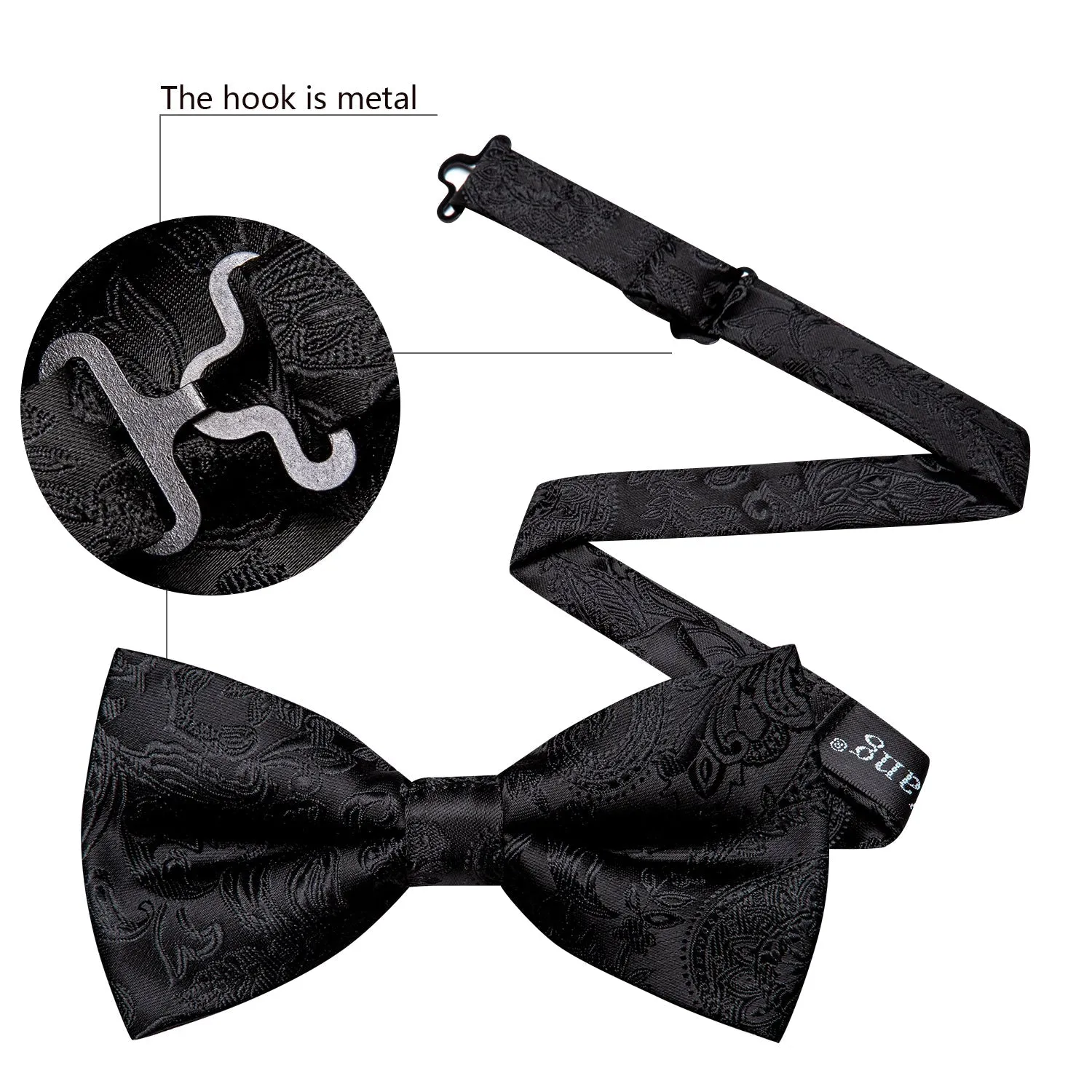 Black Paisley Men Pre-tied Bowtie Pocket Square Cufflinks Set sold by Ties2You product image thumbnail 4