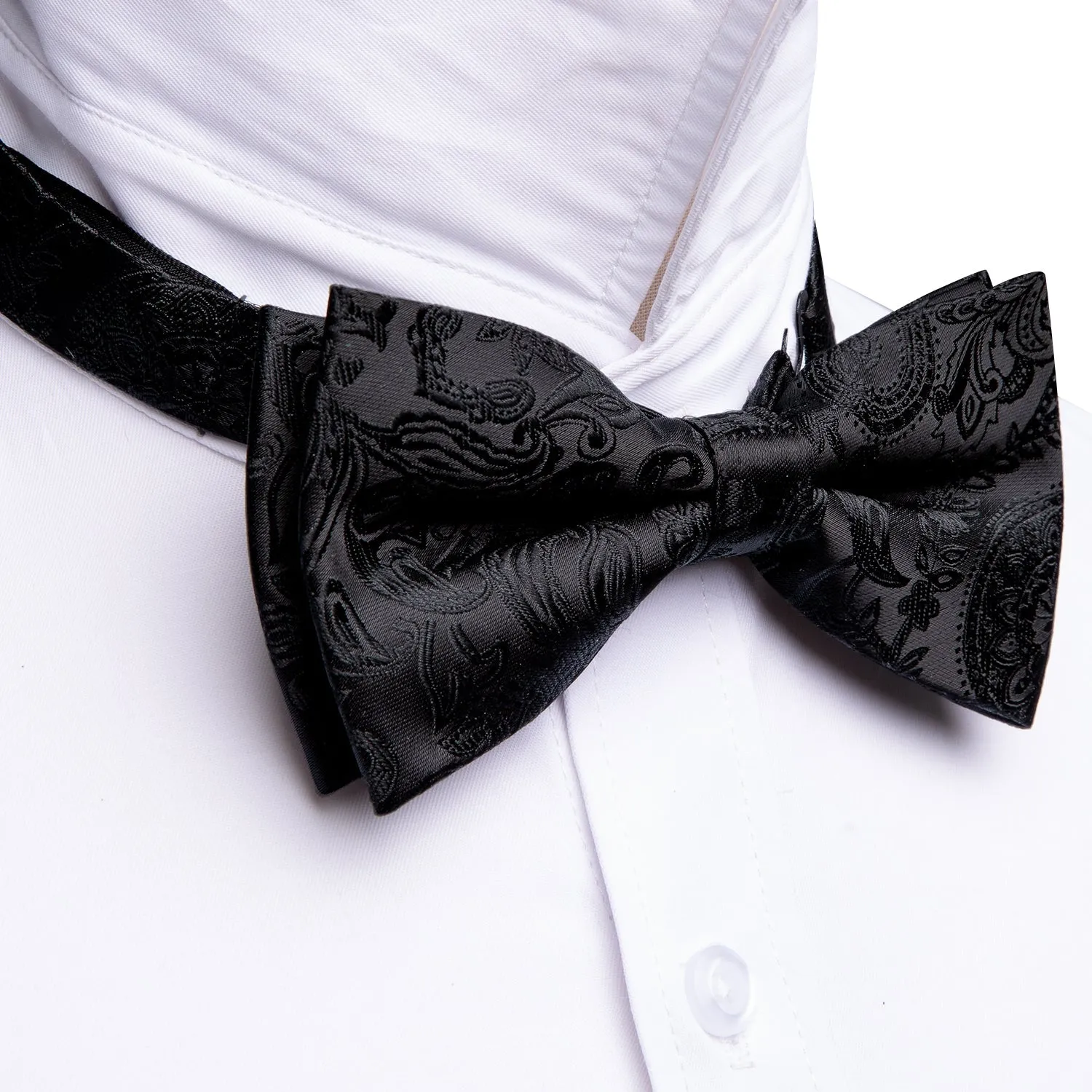 Black Paisley Men Pre-tied Bowtie Pocket Square Cufflinks Set sold by Ties2You product image thumbnail 5