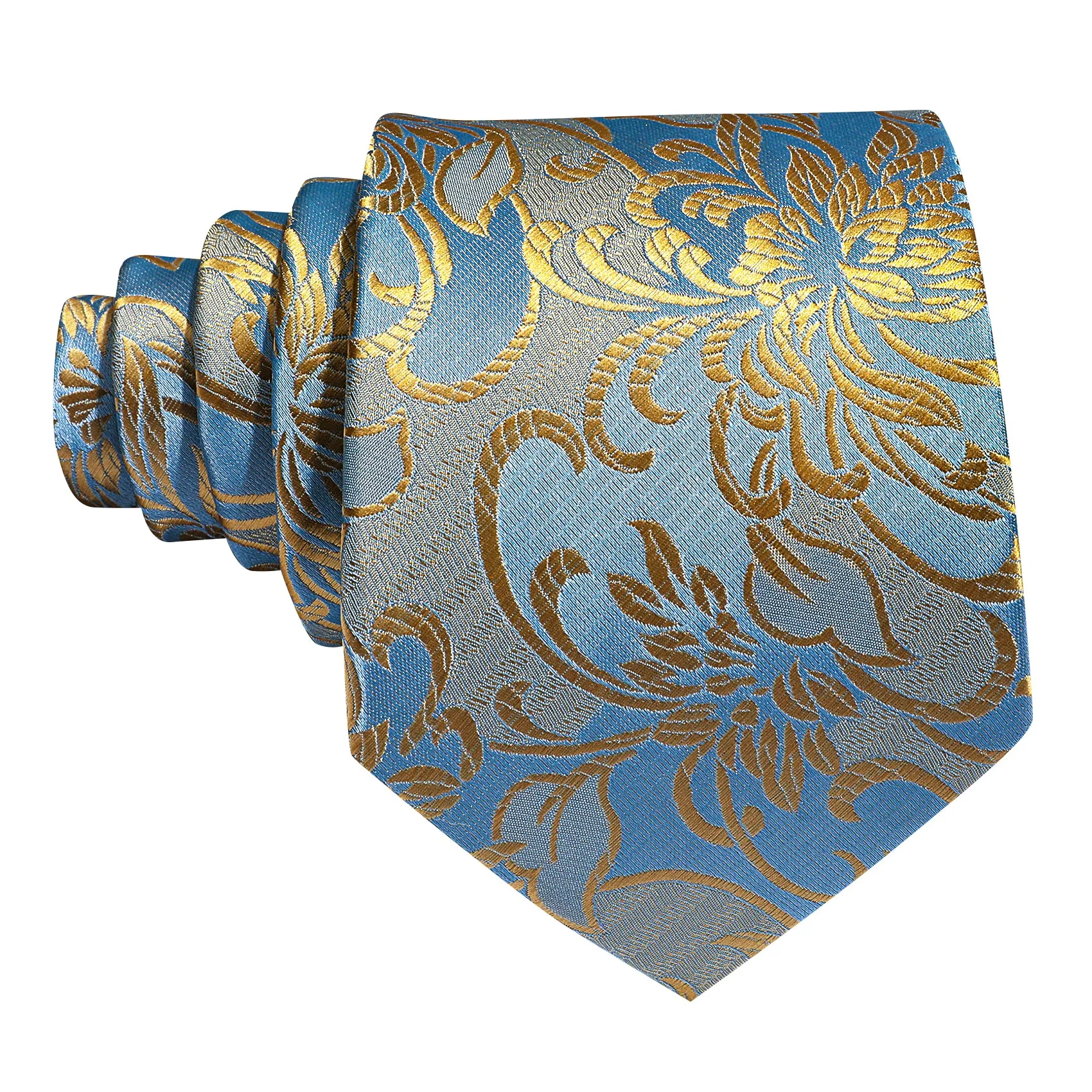 Ties2you Gold Floral Silk Tie Sky Blue Wedding Formal Necktie Handkercheif Cufflinks Set sold by Ties2You product image thumbnail 5