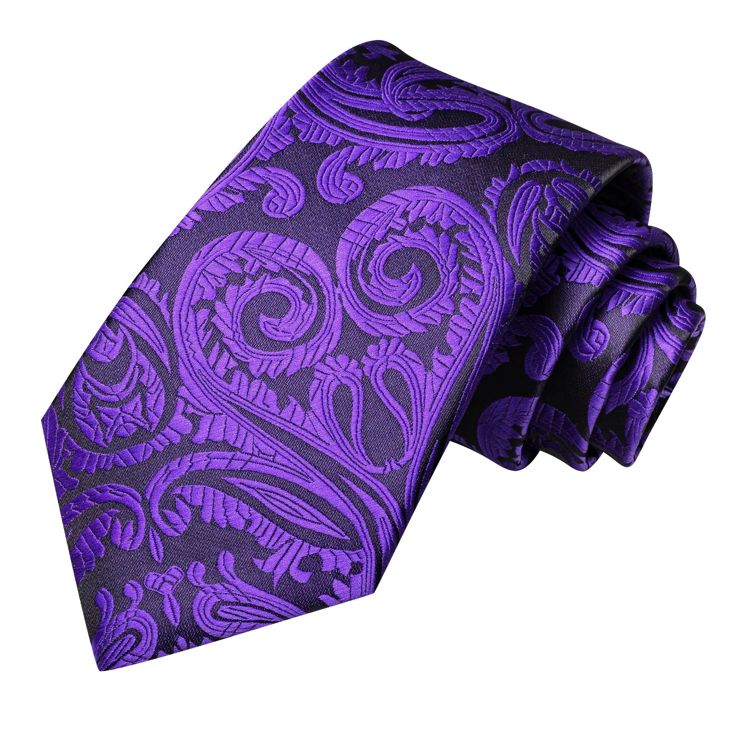 Ties2you Mens Silk Necktie Purple Paislay Prom Tie Pocket Square Cufflinks Set sold by Ties2You product image thumbnail 4