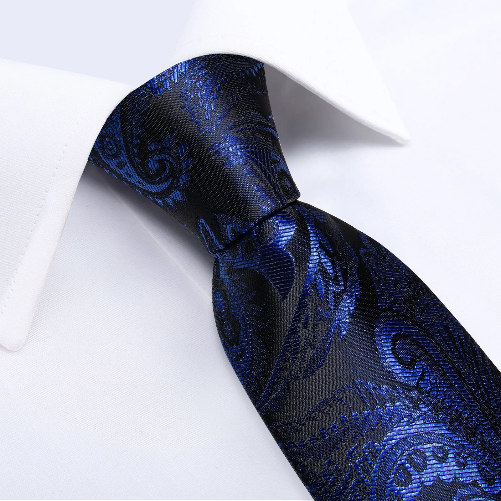 Ties2you Royal Blue Paisley Necktie Party Black Silk Tie Pocket Square Cufflinks Set sold by Ties2You product image thumbnail 3
