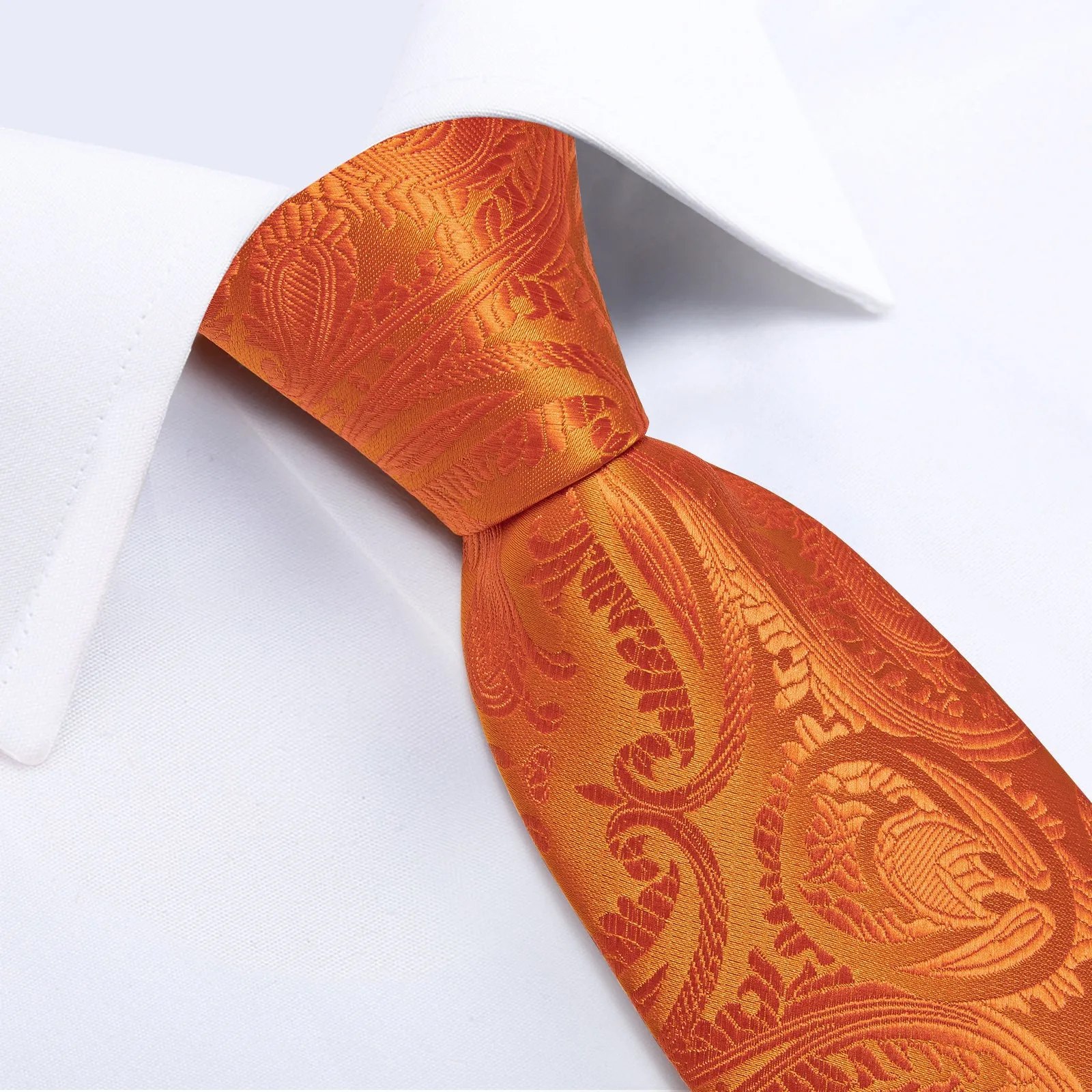 Ties2you Mens Orange Silk Tie Paisley Wedding Business Necktie Hanky Cufflinks Set sold by Ties2You product image thumbnail 3
