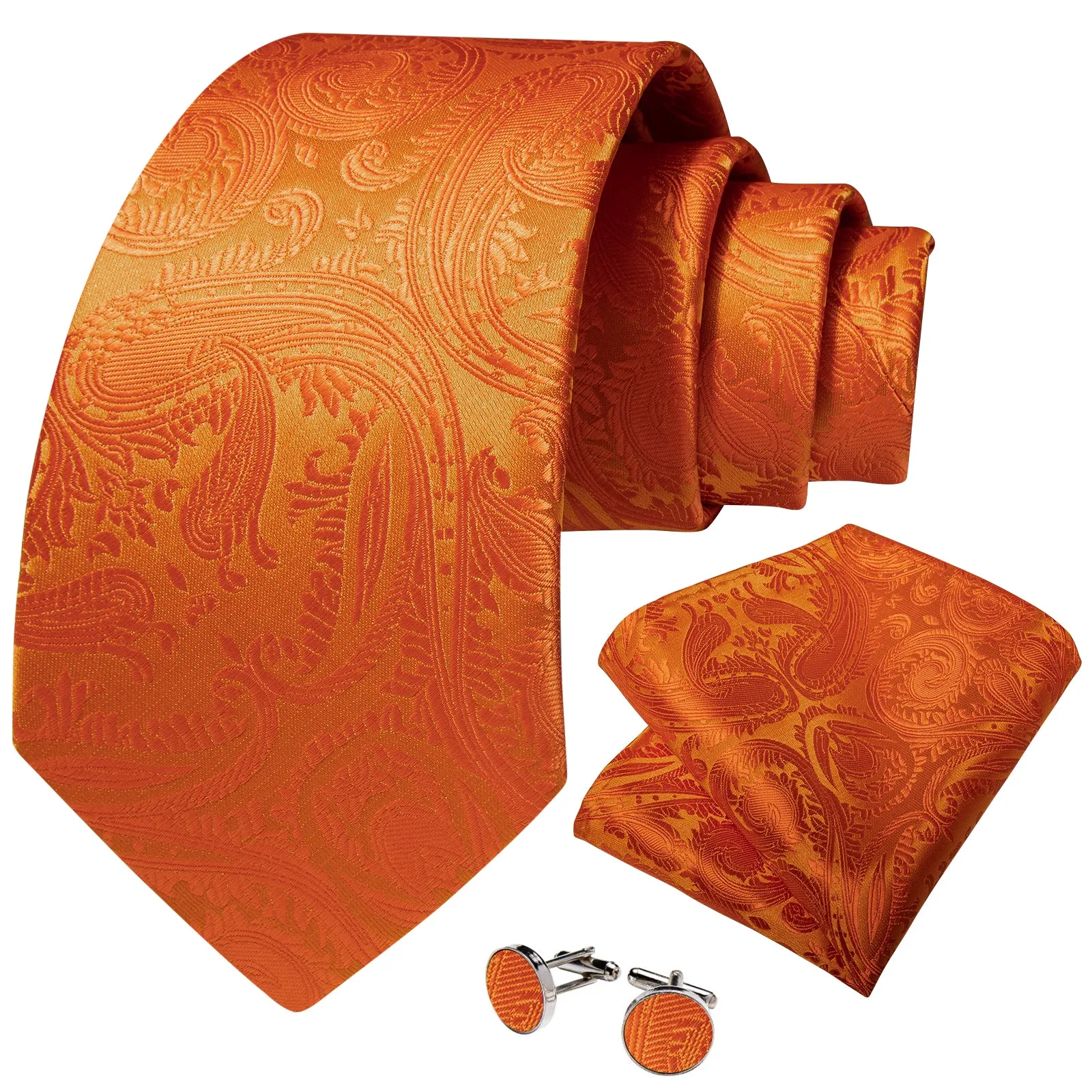 Ties2you Mens Orange Silk Tie Paisley Wedding Business Necktie Hanky Cufflinks Set sold by Ties2You product image thumbnail 2